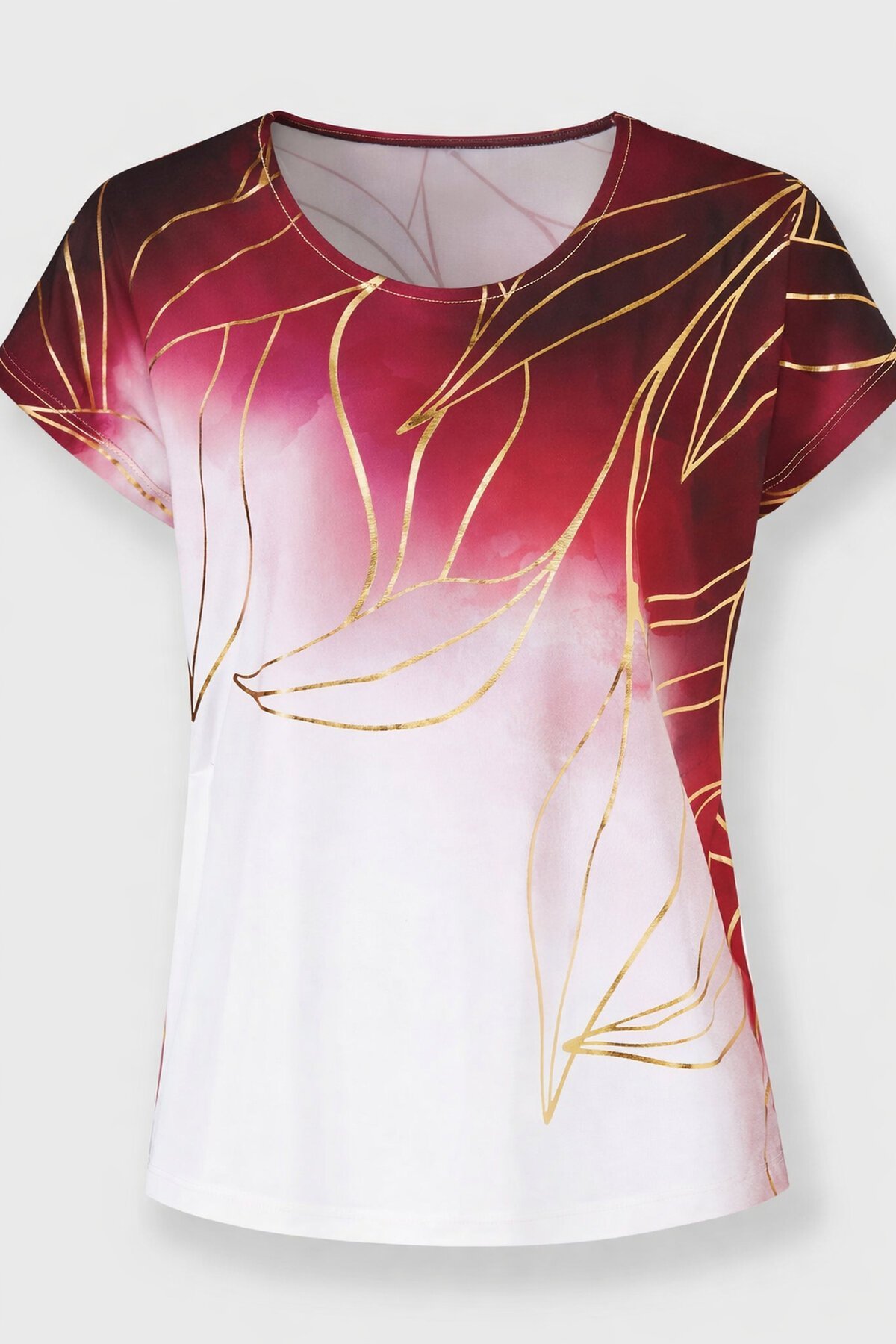 Kadın Bisiklet Yaka Viskon Kısa Kol Spor Şık Desenli Bluz