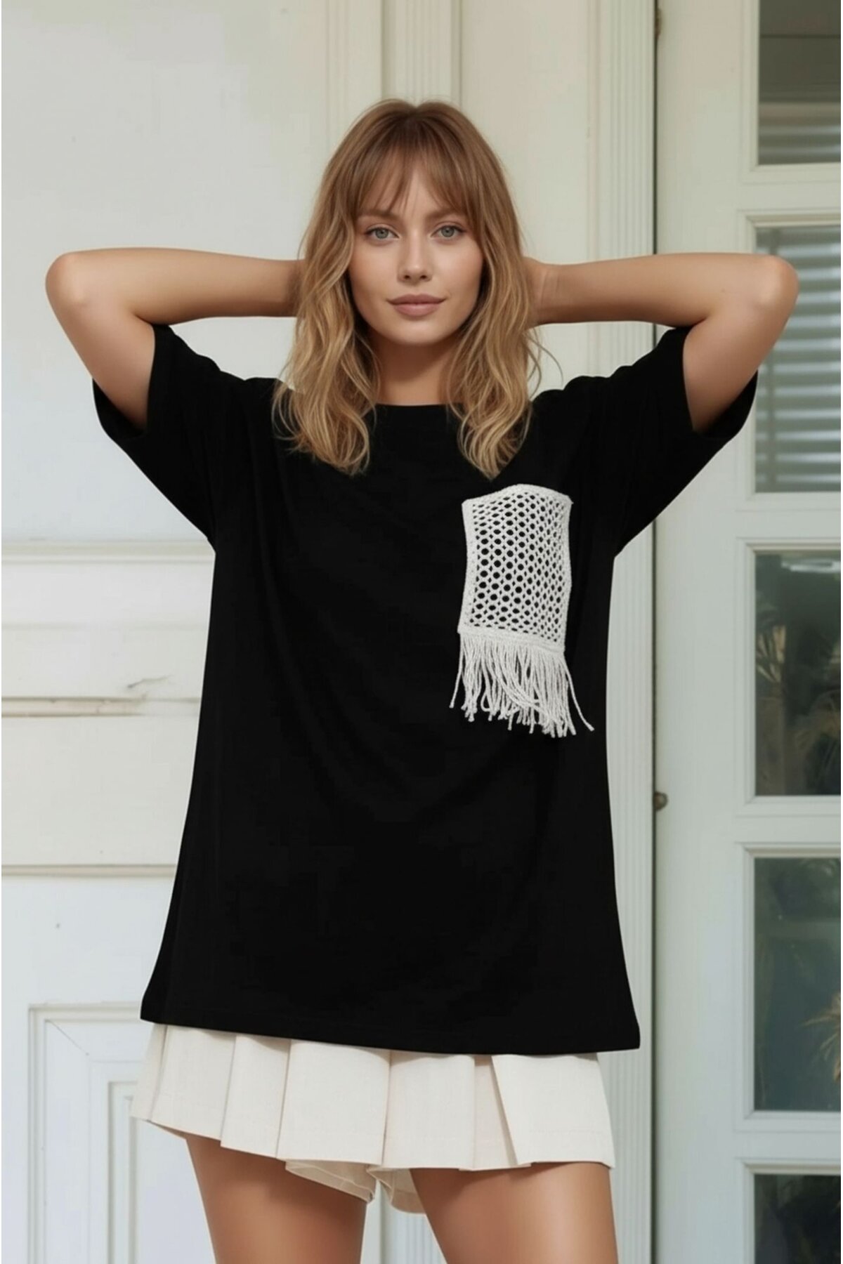 Kadın Bisiklet Yaka Yarım Kol Basic %100 Pamuk Düz Cep Örgü Curve Büyük Beden Tshirt