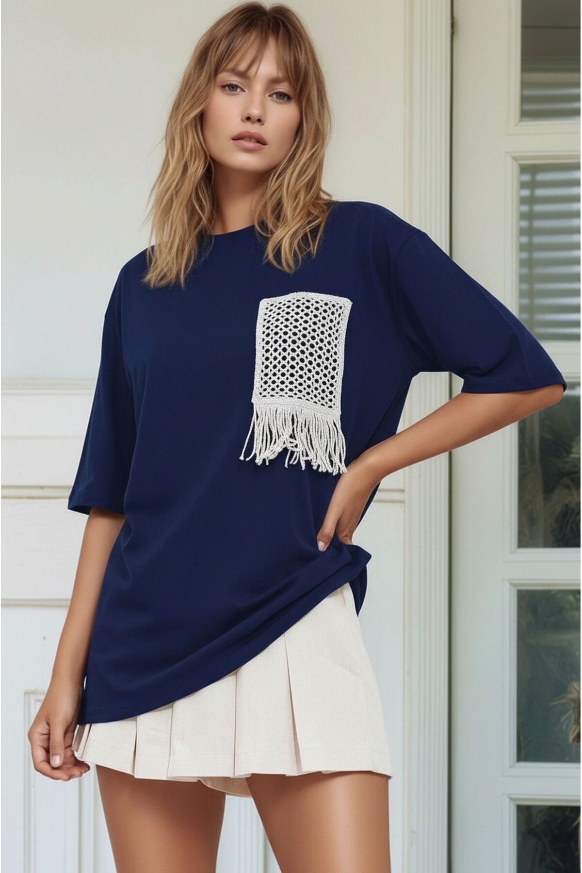 Kadın Bisiklet Yaka Yarım Kol Basic %100 Pamuk Düz Cep Örgü Curve Büyük Beden Tshirt