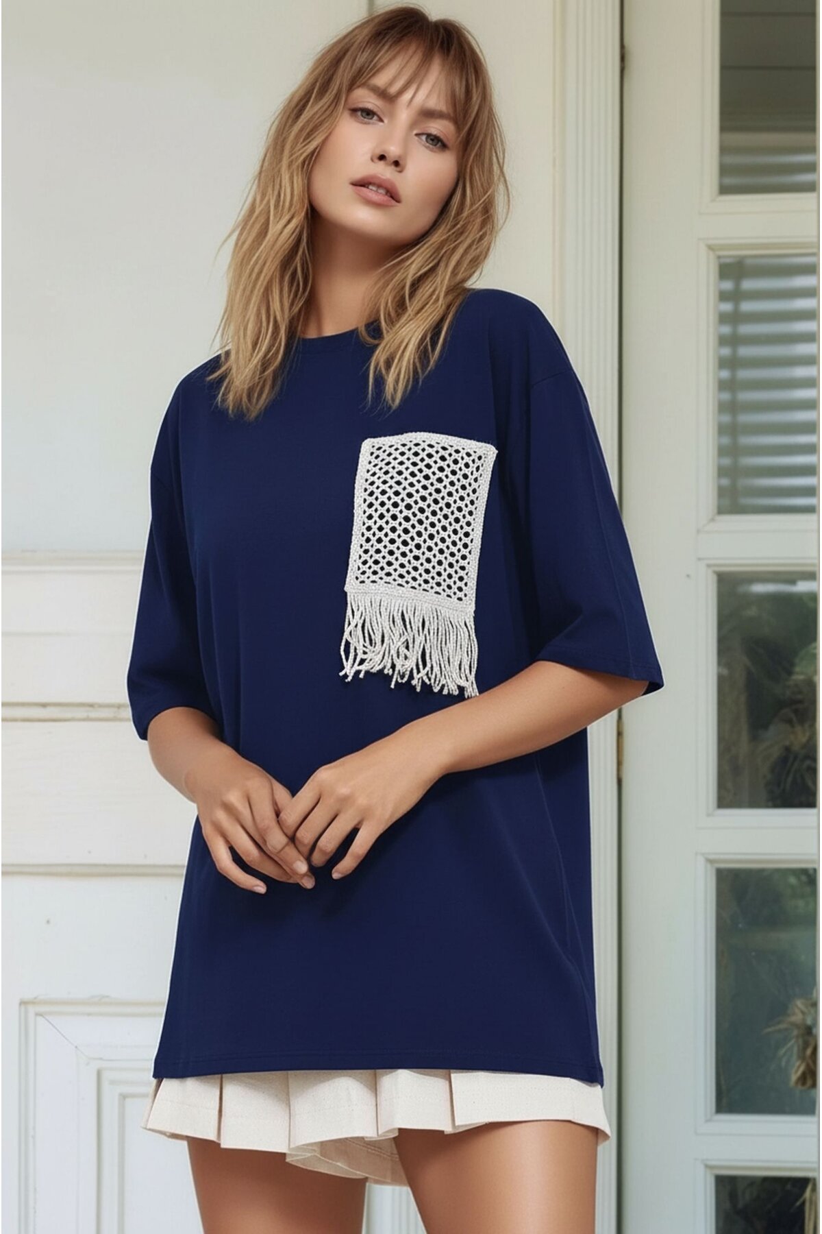 Kadın Bisiklet Yaka Yarım Kol Basic %100 Pamuk Düz Cep Örgü Curve Büyük Beden Tshirt