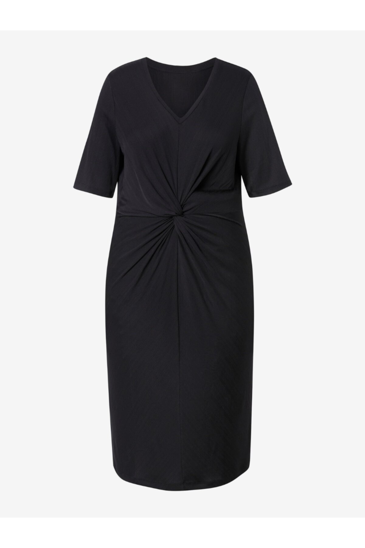 Kadın V Yaka Büyük Beden Önden Düğümlü  Asimetrik Kesim Truvakar Kol Şık Curve Abiye Elbise