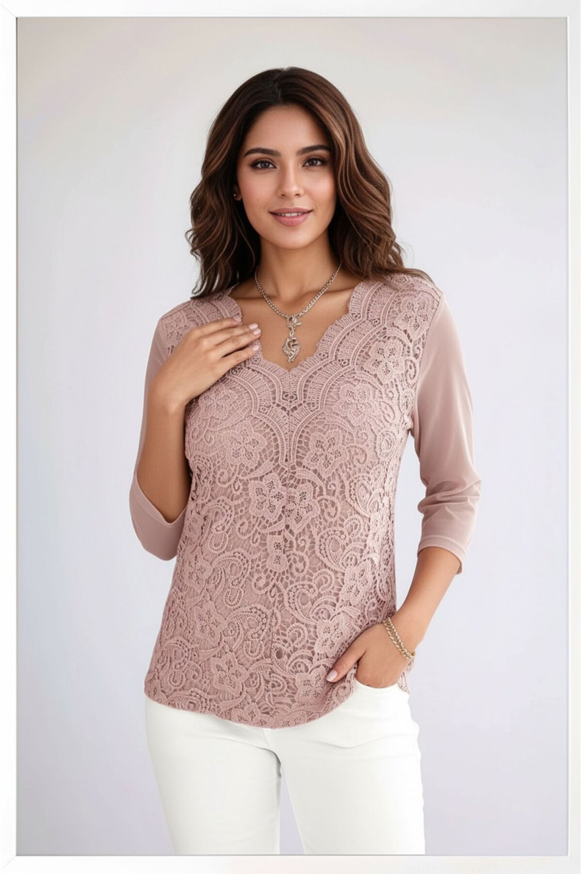 Kadın Curve Büyük Beden Önü Çiçek Güpürlü Kolları Tül Spor Şık Bluz