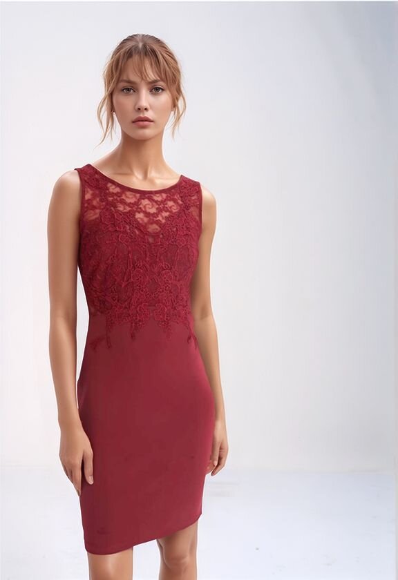 Kadın Dantel Bisiklet Yaka Askılı Şık Gece Abiye Mini Elbise