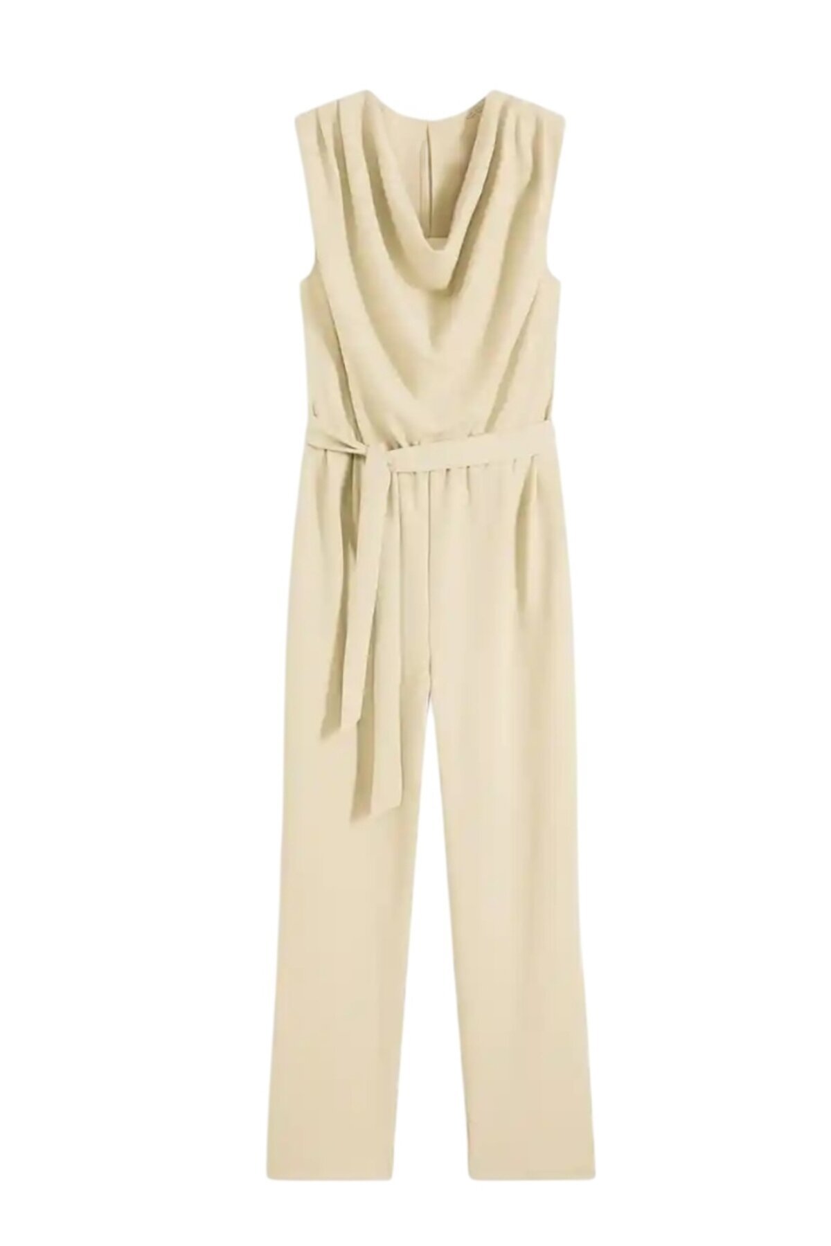 Kadın Degaje Yaka Kolsuz Pantolon Bluz Görünümlü Spor Şık Büyük Beden Curve Kuşaklı Tulum