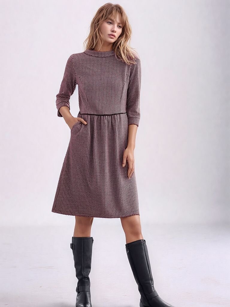 Kadın Degaje Yaka Uzun Kollu Cepli Büyük Beden Curve Şık Elbisesi