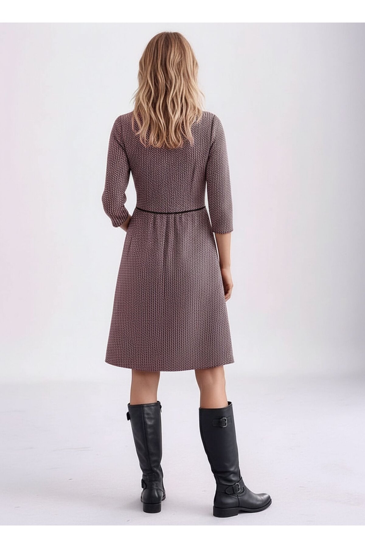 Kadın Degaje Yaka Uzun Kollu Cepli Büyük Beden Curve Şık Elbisesi