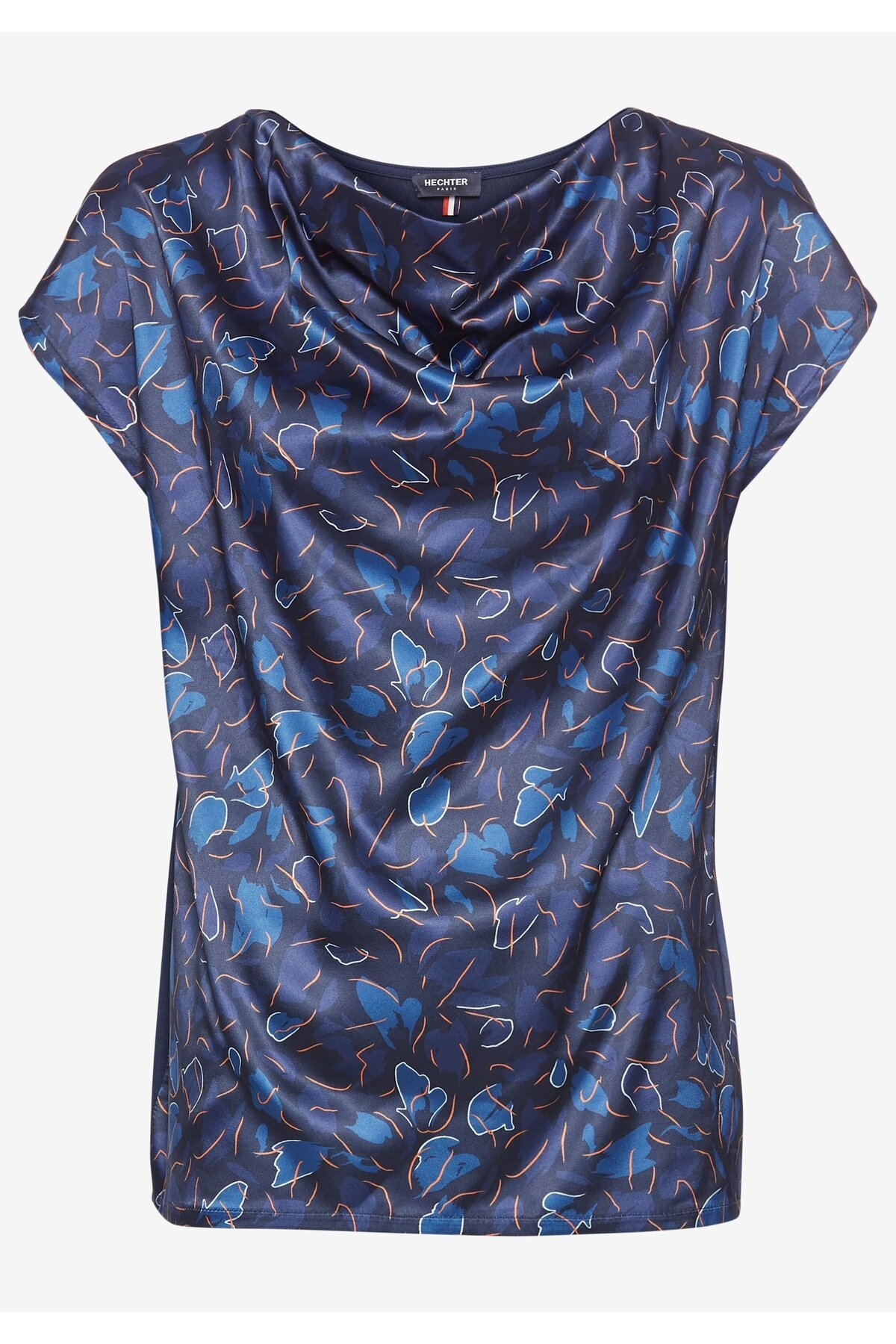 Kadın Degaye Yaka Saten Viskon Kısa Kol Spor Şık Desenli Bluz