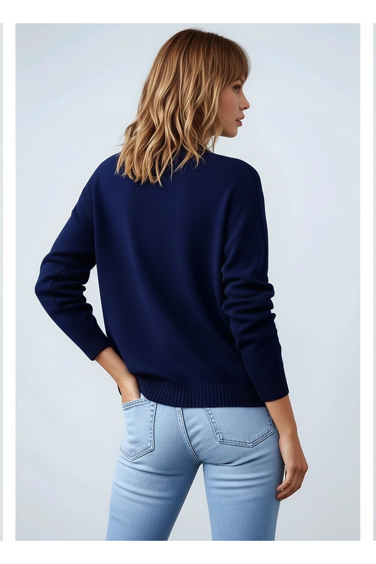 Kadın Dik Yaka Basic Uzun Kol Büyük Beden Curve Uyumlu Spor Şık Triko Kazak