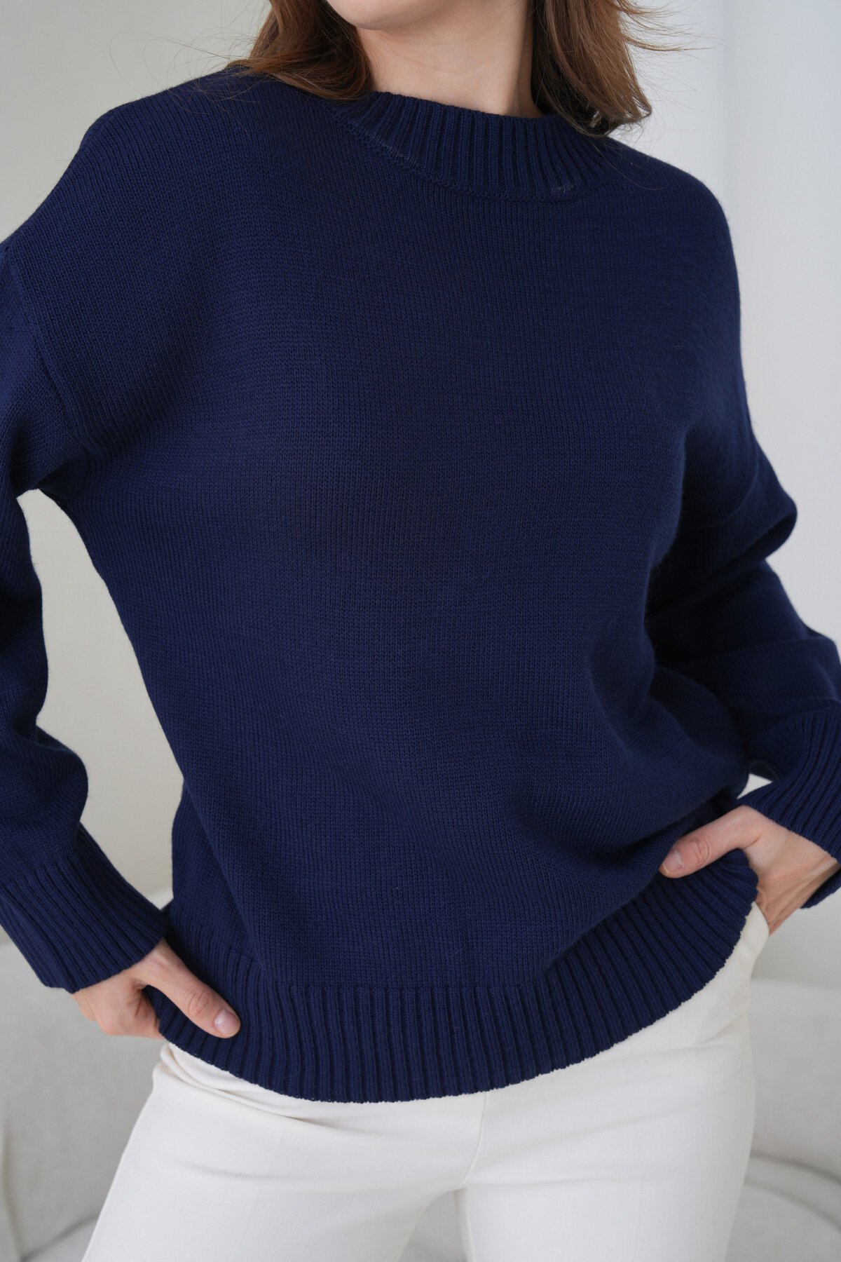 Kadın Dik Yaka Basic Uzun Kol Büyük Beden Curve Uyumlu Spor Şık Triko Kazak