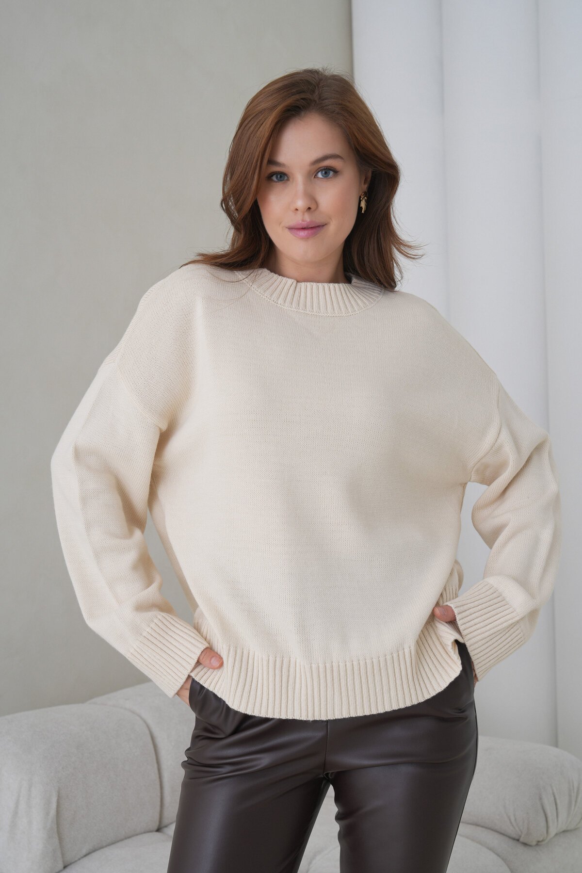 Kadın Dik Yaka Basic Uzun Kol Büyük Beden Curve Uyumlu Spor Şık Triko Kazak