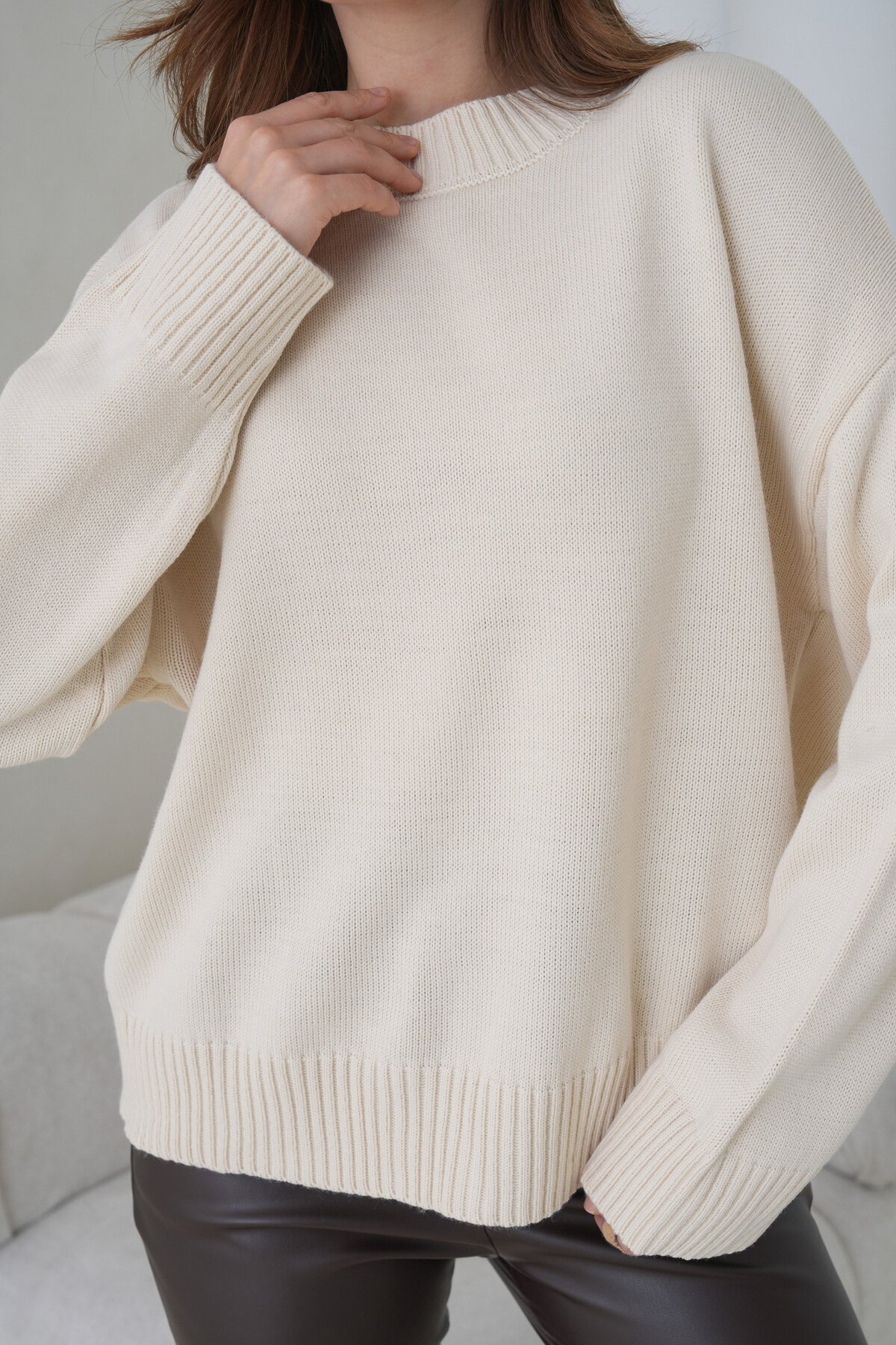 Kadın Dik Yaka Basic Uzun Kol Büyük Beden Curve Uyumlu Spor Şık Triko Kazak