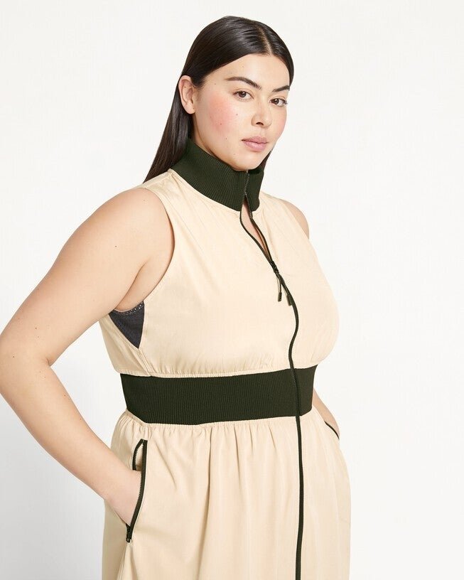 Kadın Dik Yaka Önü Fermuarlı Yırtmaçlı Baharlık Yazlık Beli Lastikli Şık Ceket Elbise