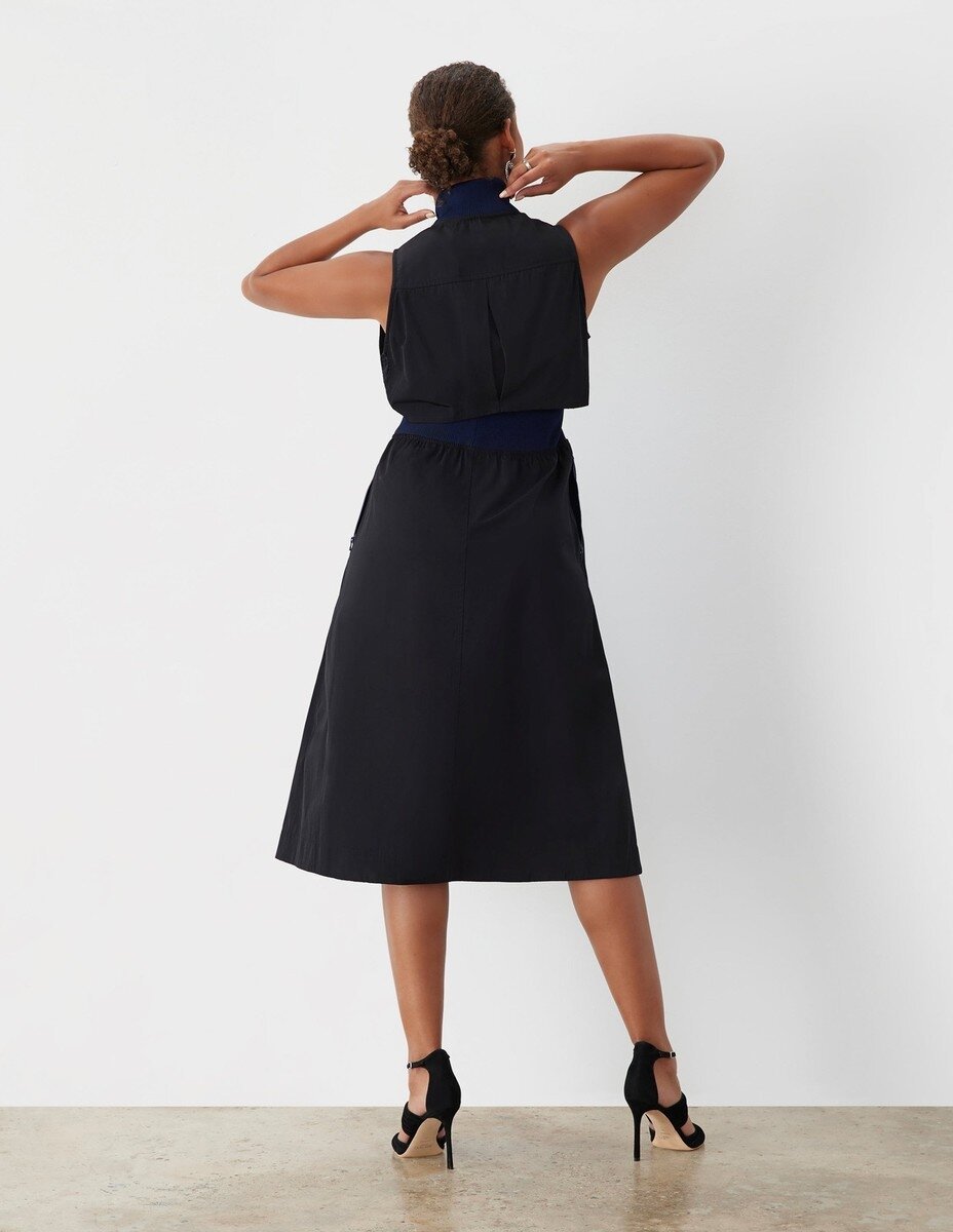 Kadın Dik Yaka Önü Fermuarlı Yırtmaçlı Baharlık Yazlık Beli Lastikli Şık Ceket Elbise