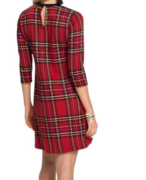 Kadın Ekose Desen Bisiklet Yaka Çan Etek Truvakar Kol Şık Casual Spor Curve Elbise