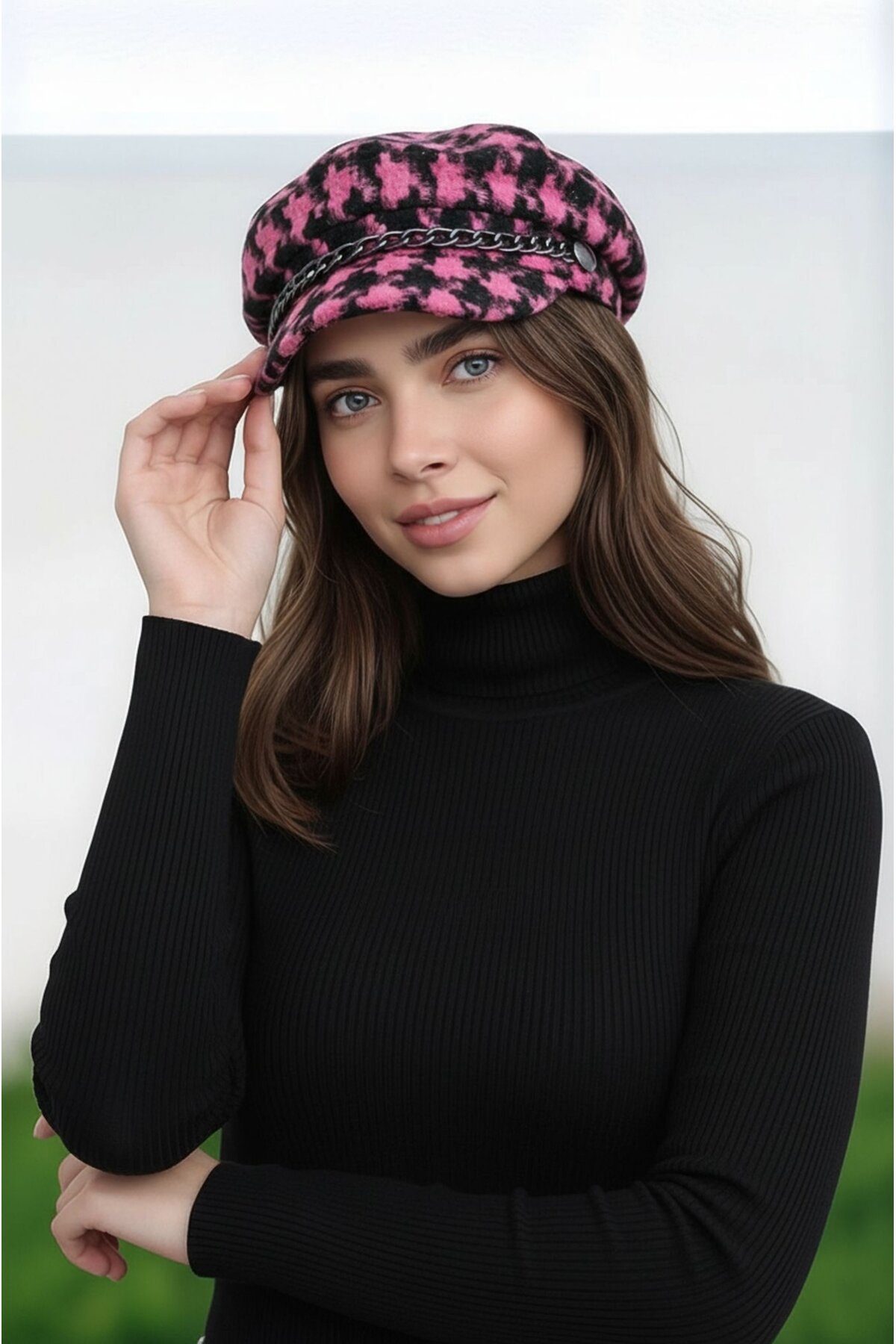 Kadın Desenli Zincir Detaylı Spor Şık Oduncu Unisex Standart Şapka