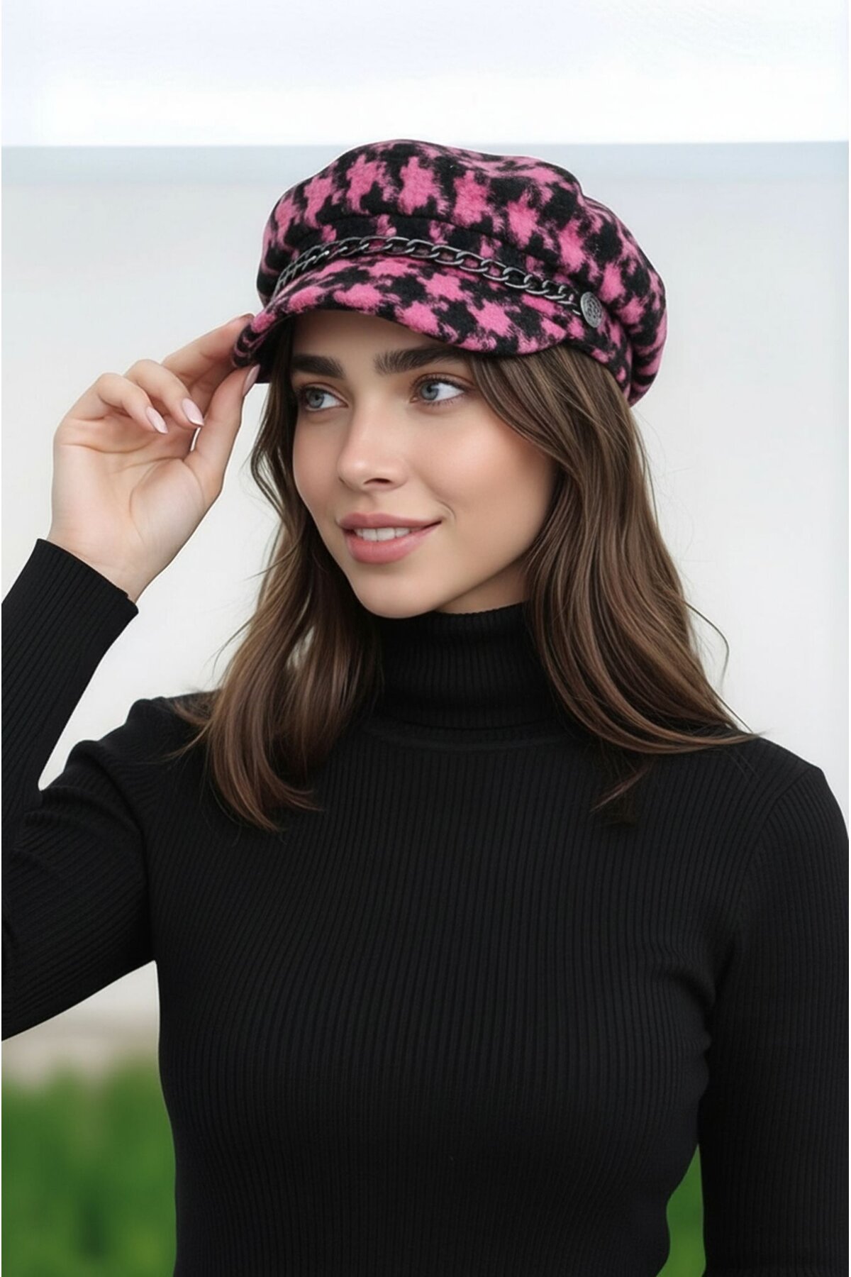 Kadın Desenli Zincir Detaylı Spor Şık Oduncu Unisex Standart Şapka