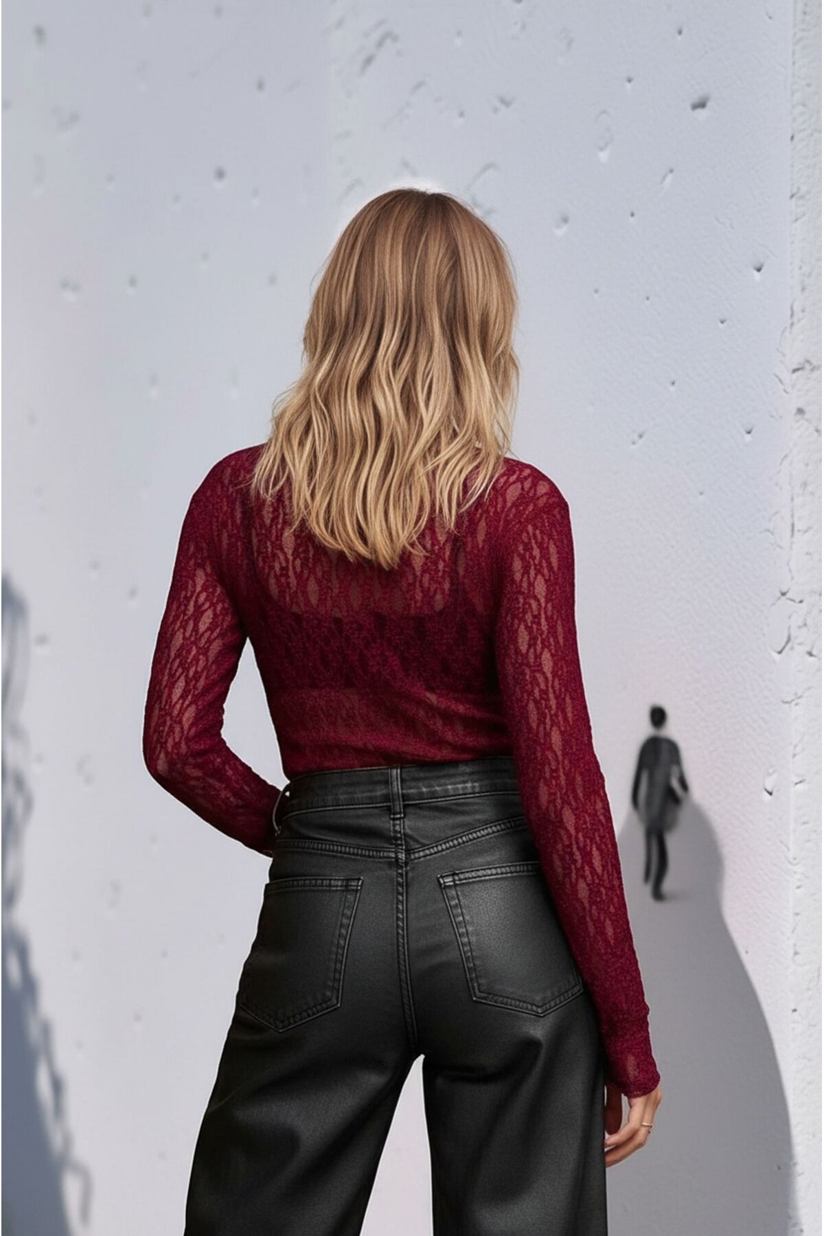 Kadın Esnek Desenli Dantel Spor Şık Tasarım Uzun Kol Gece Bluzu