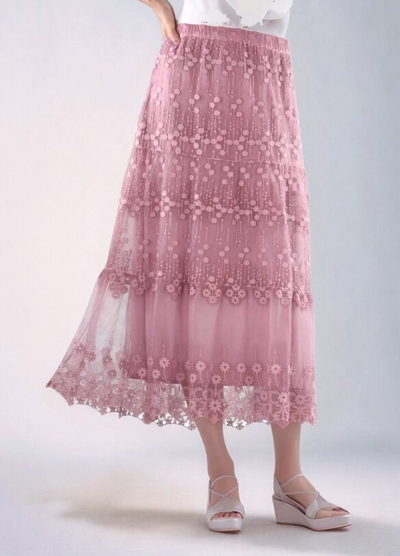 Kadın Etnik Dantel Ve Güpür Detaylı Astarlı Büyük Beden Curve Midi Boy Beli Lastikli Spor Şık Etek