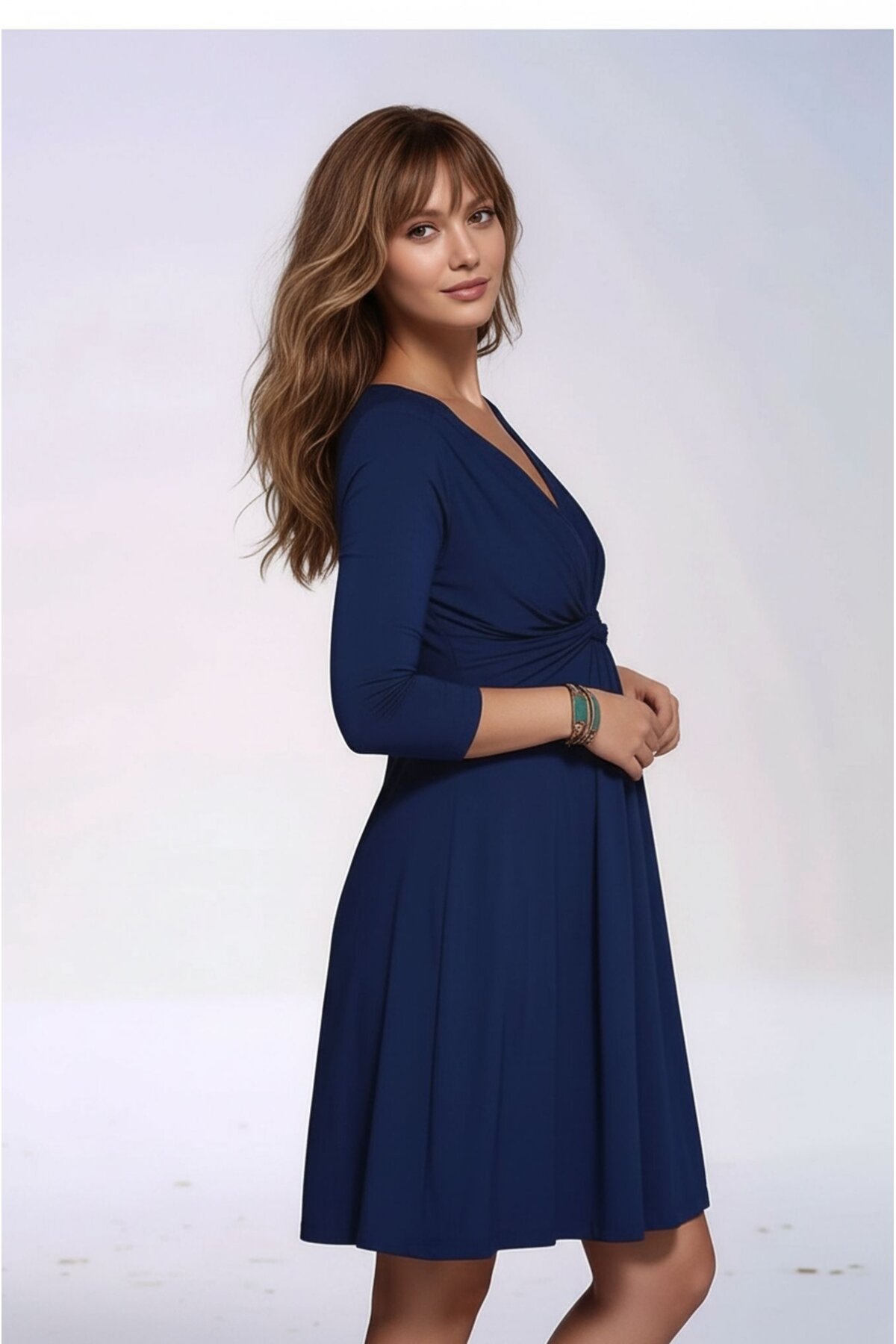 Kadın Göğüs Altında Düğüm Model Truvakar Kol Spor Şık Viskon Hamile Elbisesi