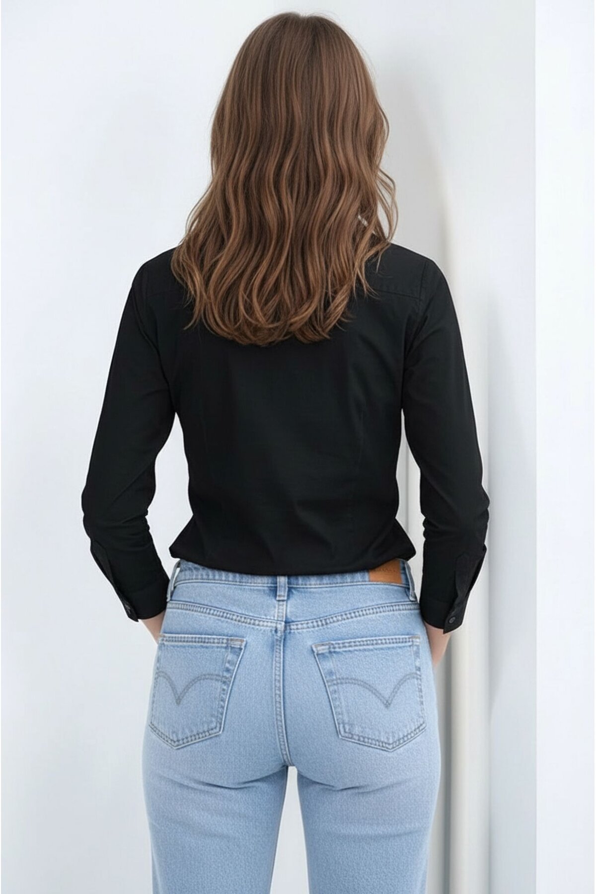 Kadın Gömlek Yaka Klasik Düz Düğmeli Tesettüre Uygun Uzun Kol Spor Şık İş Gömleği