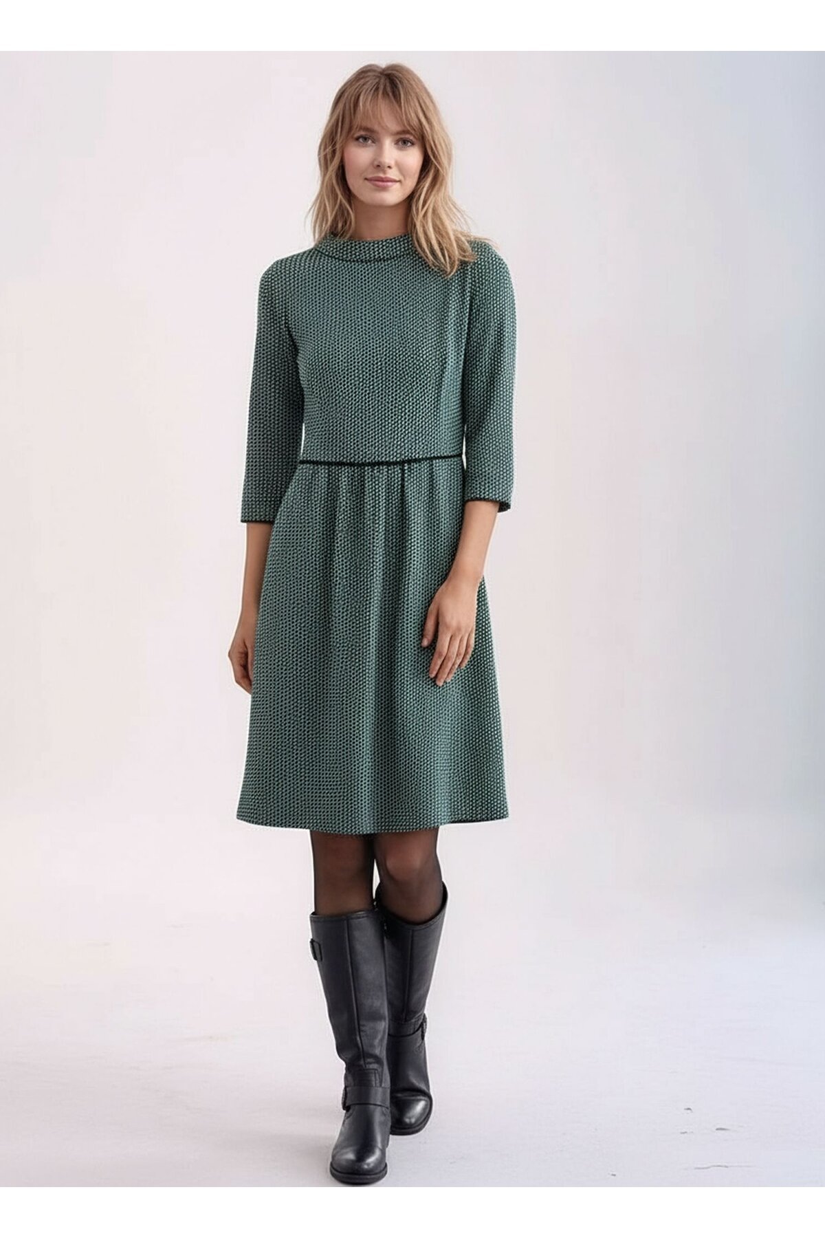 Kadın Degaje Yaka Uzun Kollu Cepli Büyük Beden Curve Şık Elbisesi