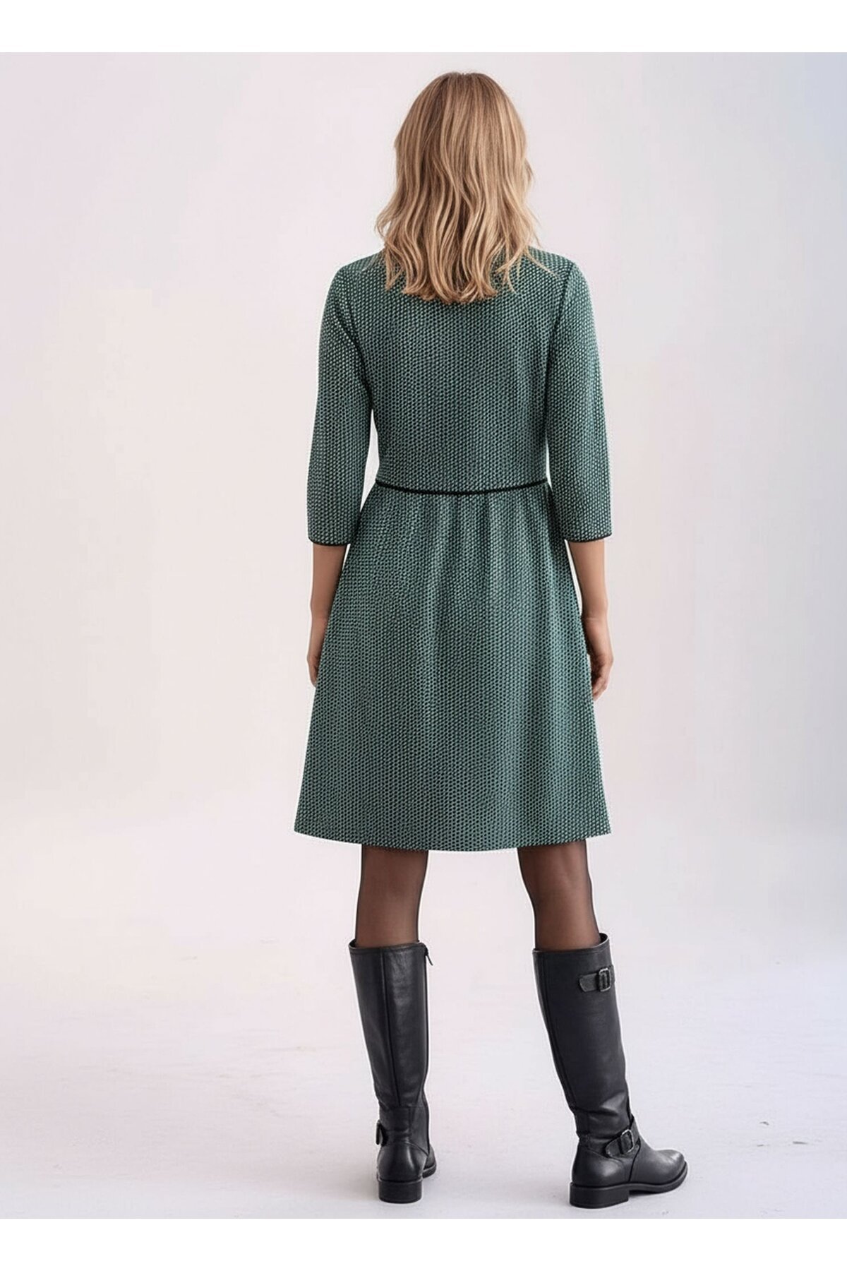 Kadın Degaje Yaka Uzun Kollu Cepli Büyük Beden Curve Şık Elbisesi