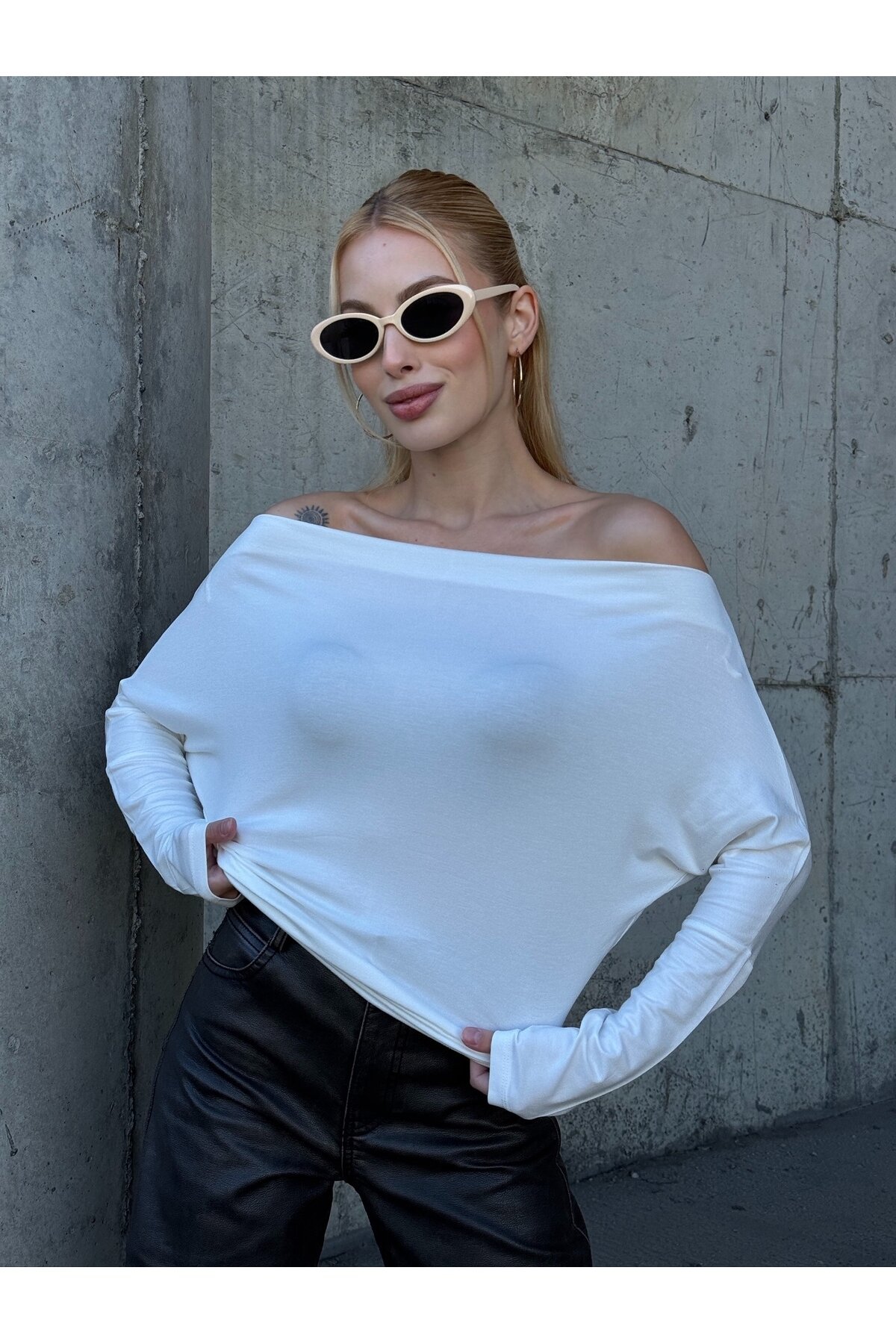 Kadın Kayık Yaka Full Esnek Asimetrik Kesim Comfort Spor Şık Tasarım Yumoş Bluz