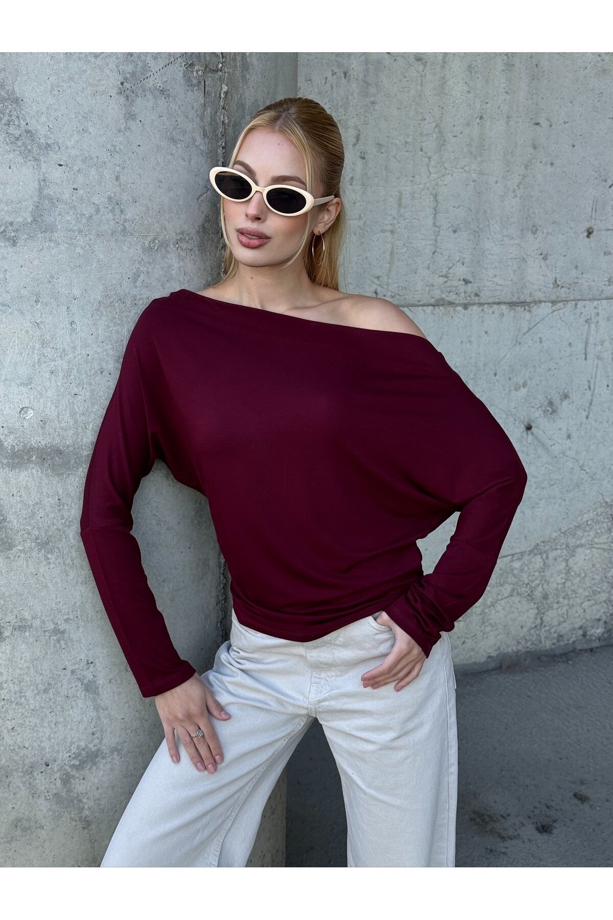 Kadın Kayık Yaka Full Esnek Asimetrik Kesim Comfort Spor Şık Tasarım Yumoş Bluz