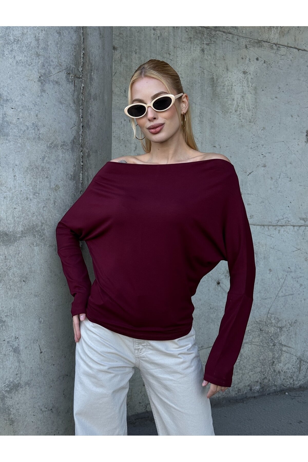 Kadın Kayık Yaka Full Esnek Asimetrik Kesim Comfort Spor Şık Tasarım Yumoş Bluz