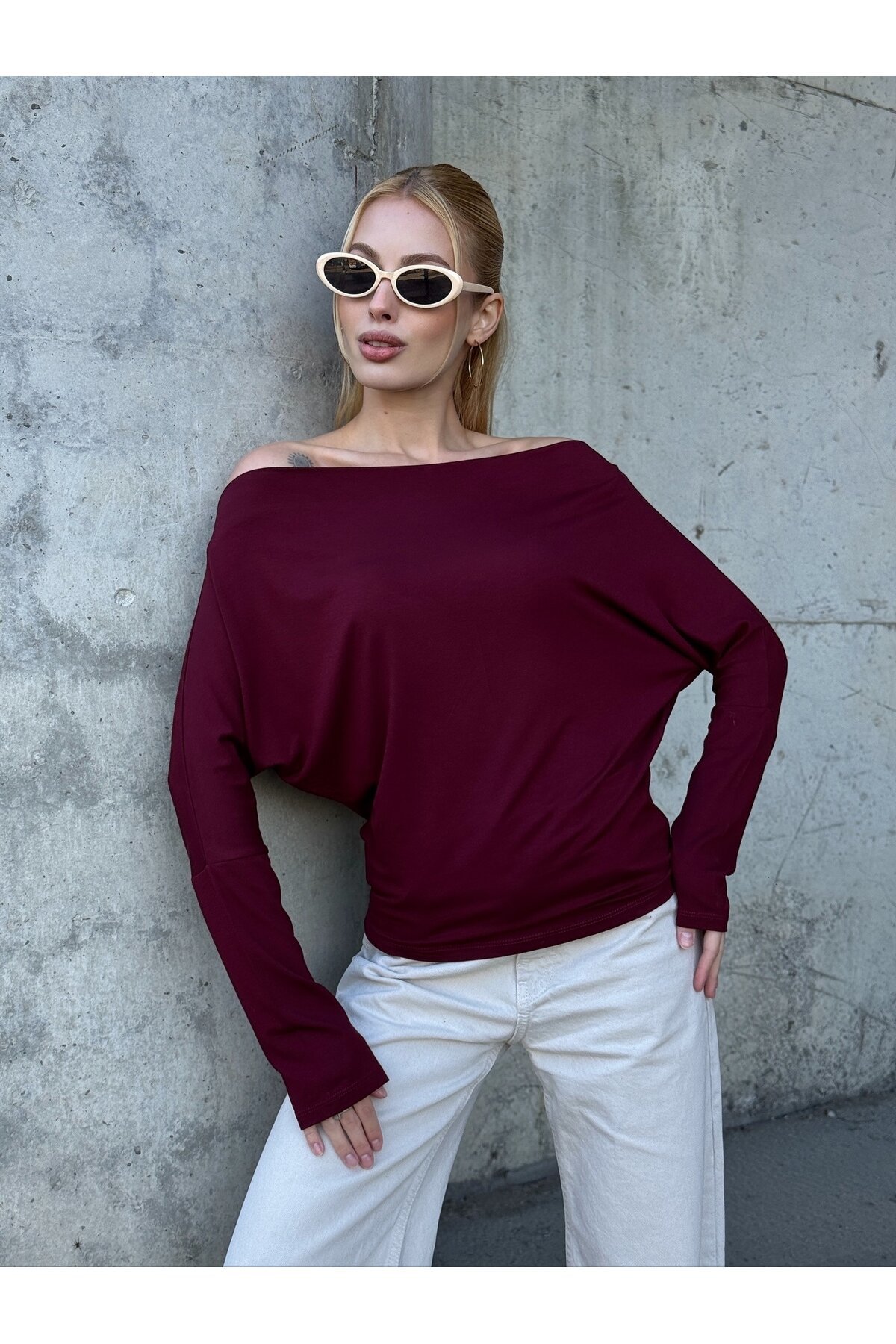 Kadın Kayık Yaka Full Esnek Asimetrik Kesim Comfort Spor Şık Tasarım Yumoş Bluz
