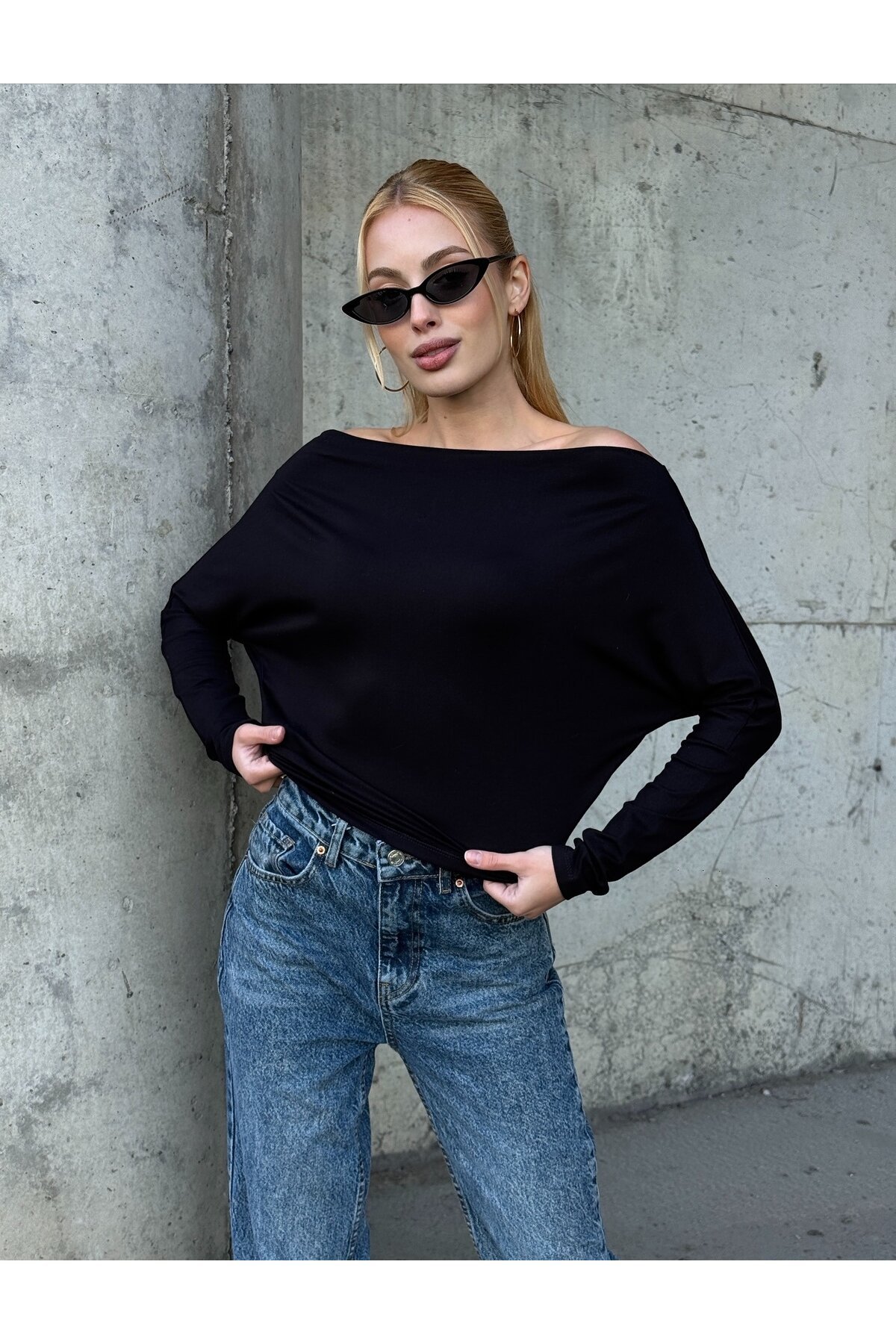 Kadın Kayık Yaka Full Esnek Asimetrik Kesim Comfort Spor Şık Tasarım Yumoş Bluz