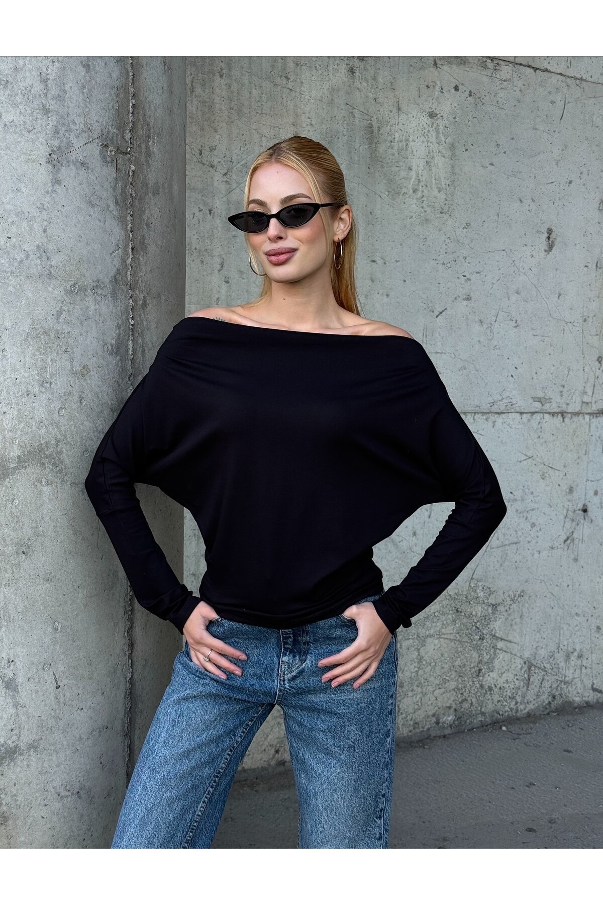 Kadın Kayık Yaka Full Esnek Asimetrik Kesim Comfort Spor Şık Tasarım Yumoş Bluz