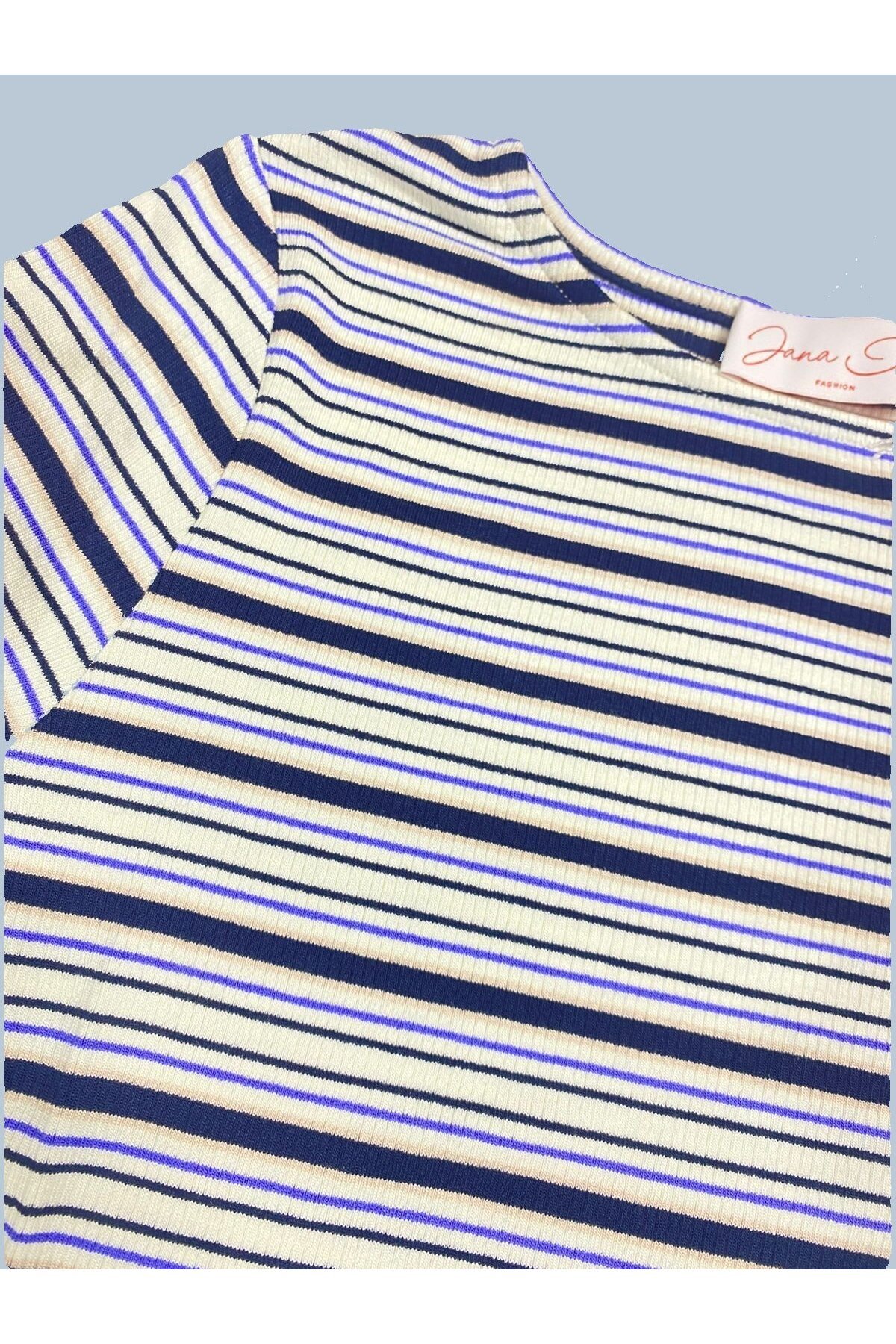 Kadın Bisiklet Yaka Full Esnek Çizgili Comfort Spor Şık Tasarım Yumoş Bluz