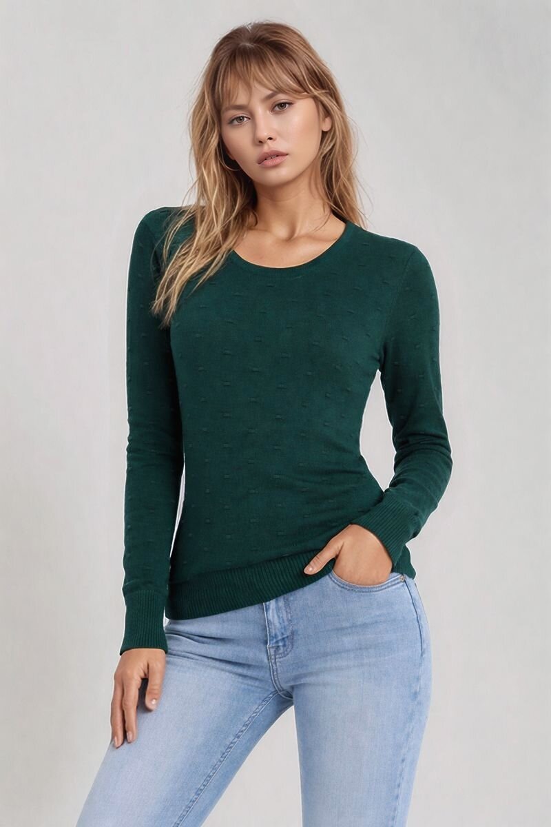 Kadın Kolları Uzun Kendinden Dokulu Bisiklet Yaka Bluz Boy Şık Kışlık Triko  Kazak