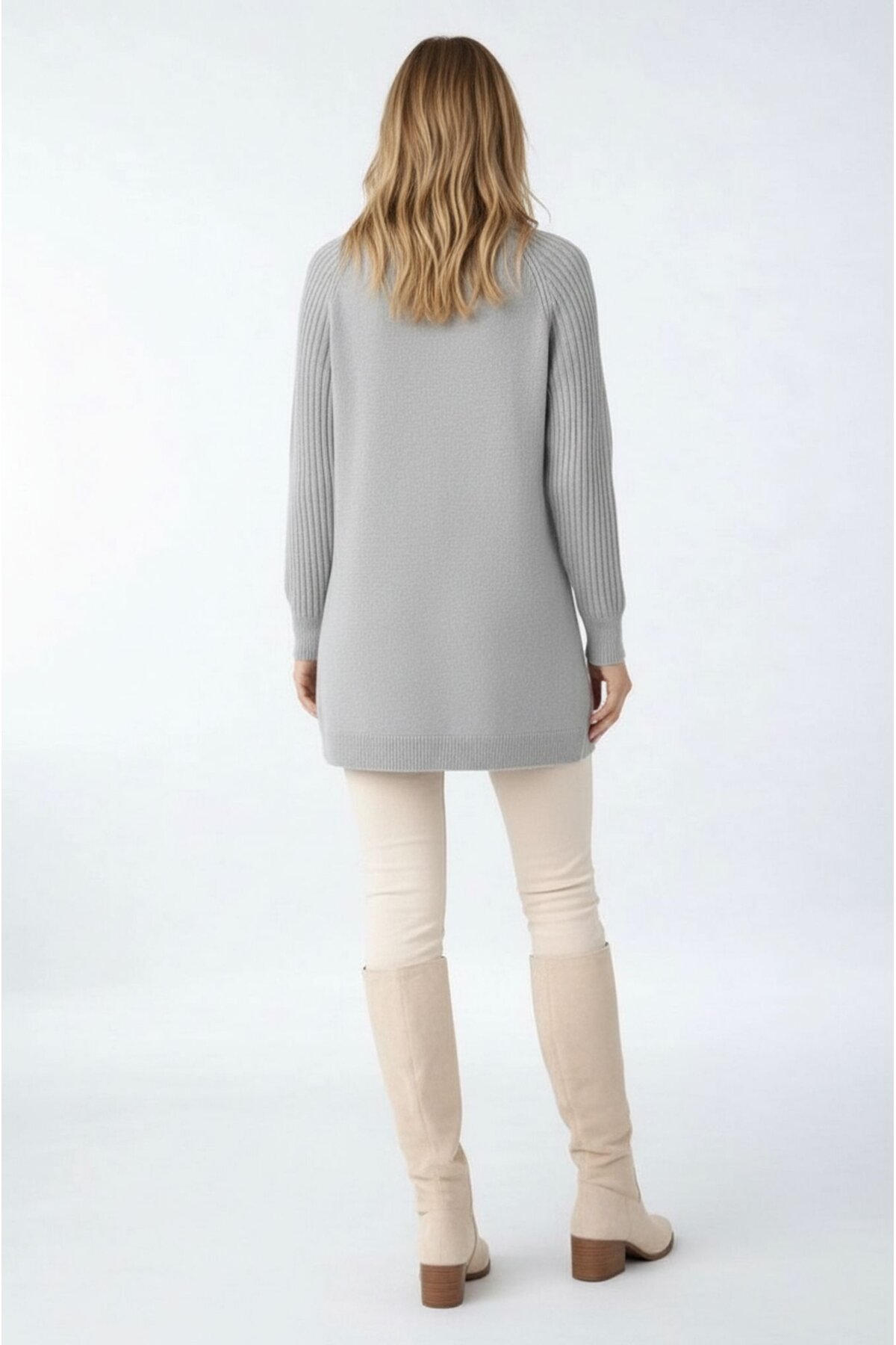 Kadın Kolları Uzun Kendinden Dokulu Bisiklet Yaka Tunik Boy Şık Kışlık Triko Büyük Beden Kazak