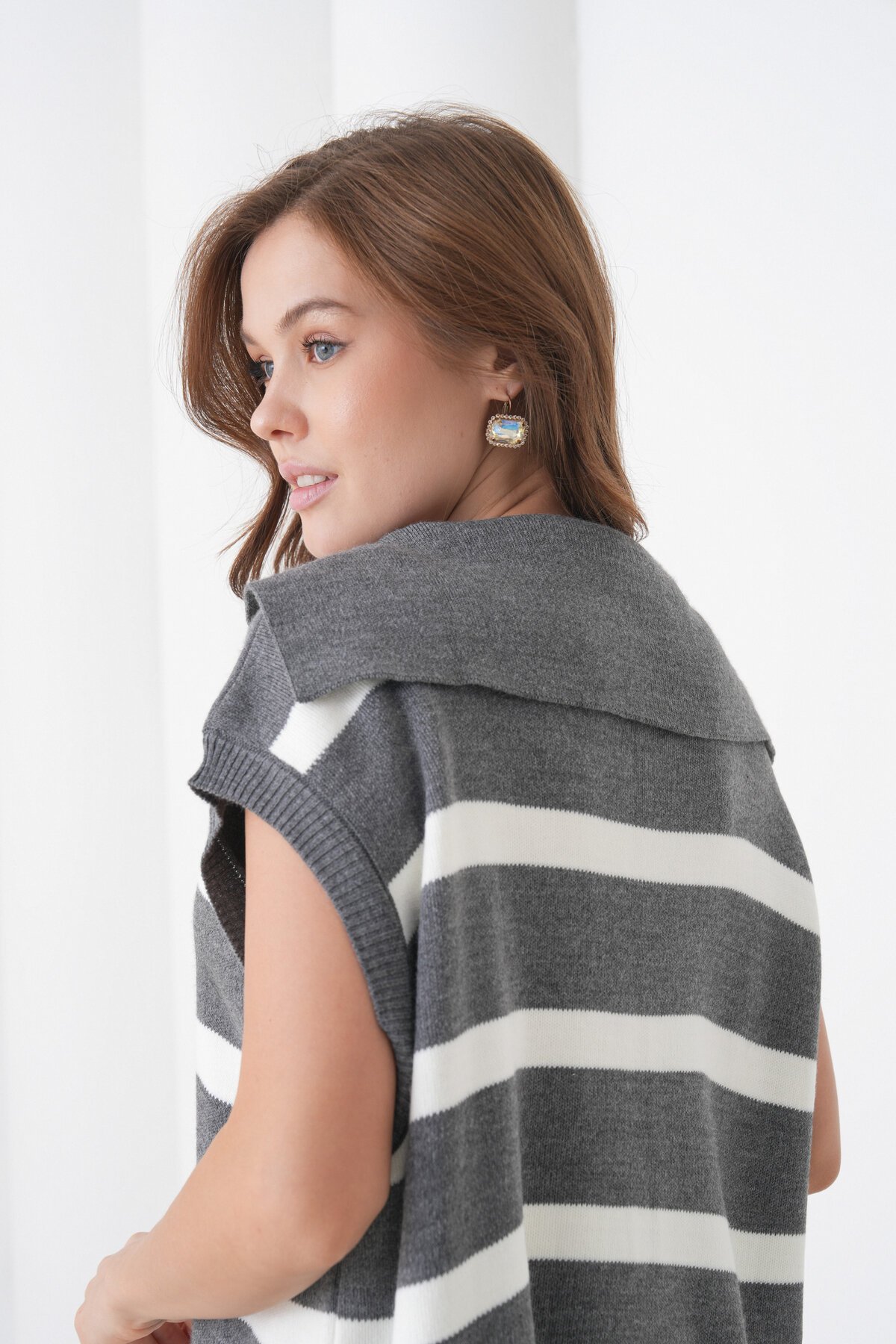 Kadın Kolsuz Gömlek Yaka Triko Tesettüre Uygun Spor Şık Yelek