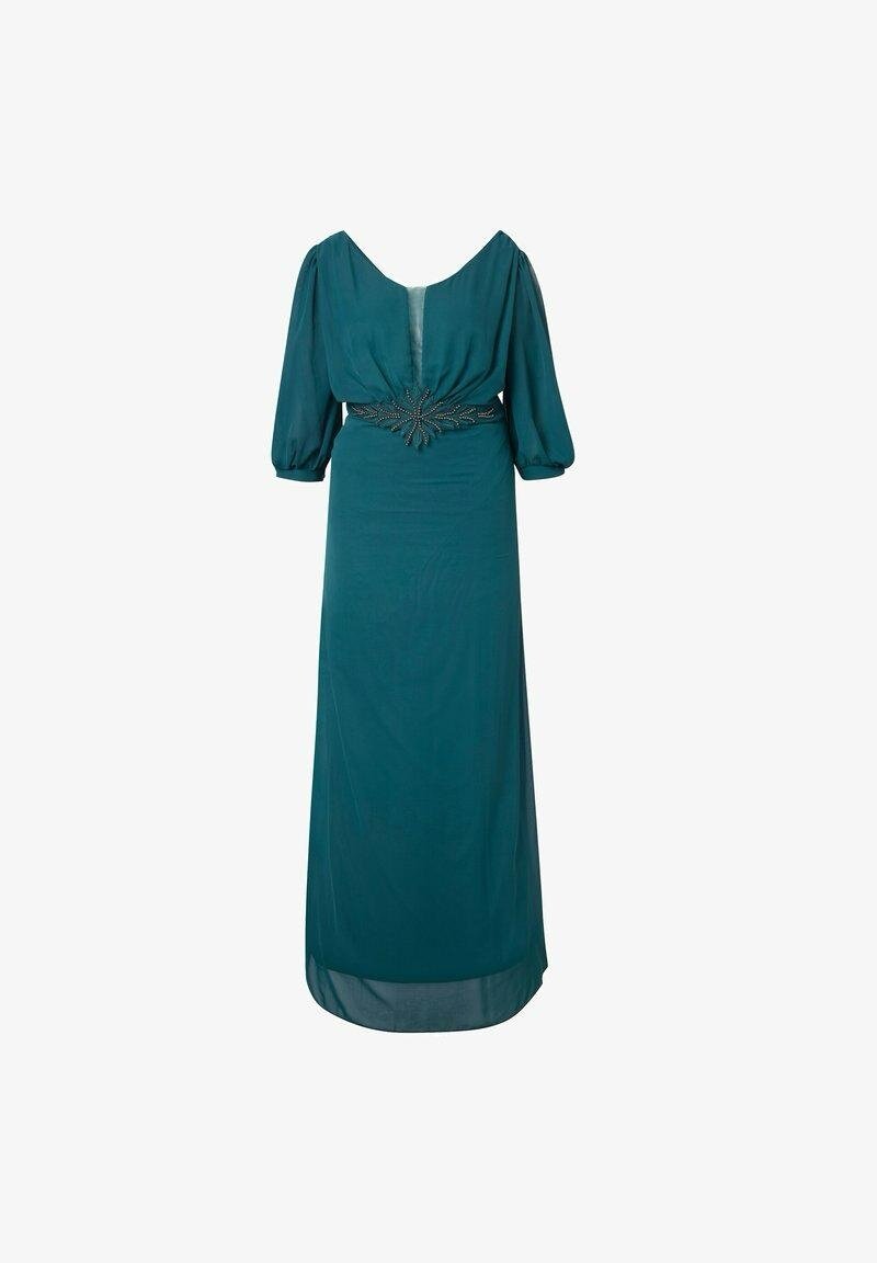 Kadın Pencere Tül V Yaka Belden Oturmalı Taşlı Nakışlı Şık Abiye Curve Büyük Beden Gece Elbise