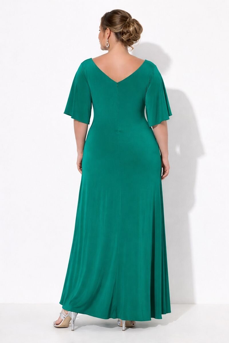 Kadın Pencere V Yaka Belden Oturmalı Taşlı Şık Abiye Curve Büyük Beden Gece Elbise