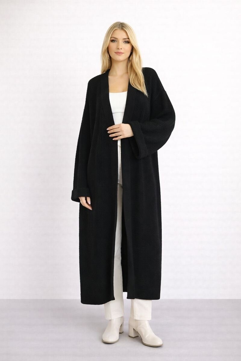 Kadın Tesettüre Uygun Maxi Boy Uzun Kol Spor Şık Örgü Triko Curve Uyumlu Hırka Ceket