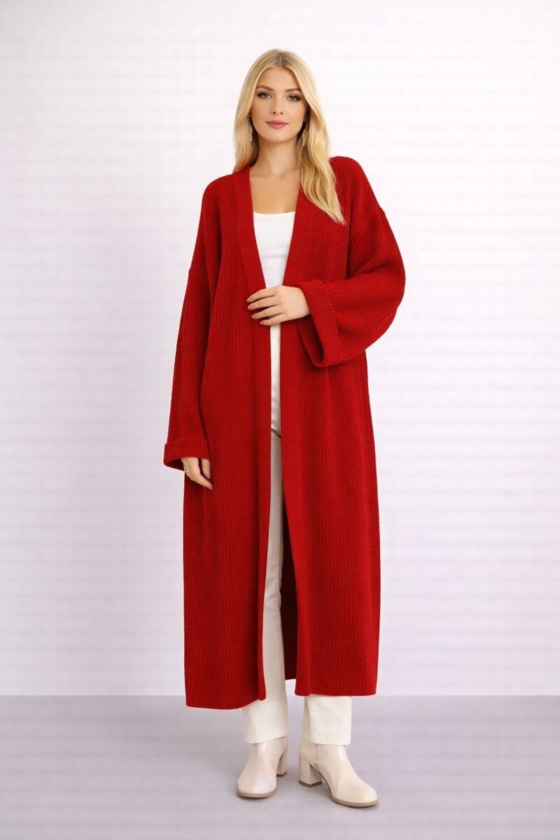 Kadın Tesettüre Uygun Maxi Boy Uzun Kol Spor Şık Örgü Triko Curve Uyumlu Hırka Ceket
