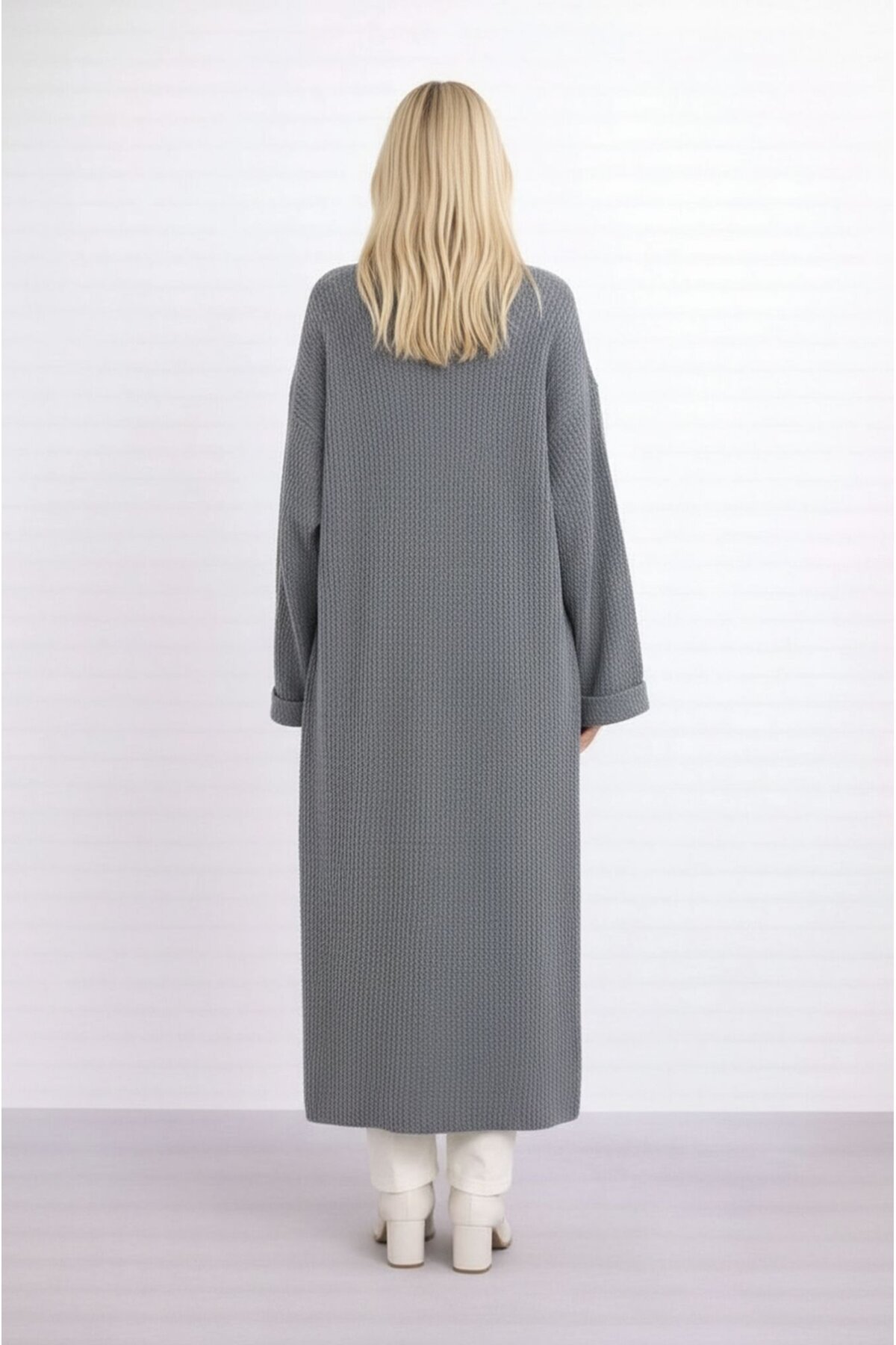 Kadın Tesettüre Uygun Maxi Boy Uzun Kol Spor Şık Örgü Triko Curve Uyumlu Hırka Ceket