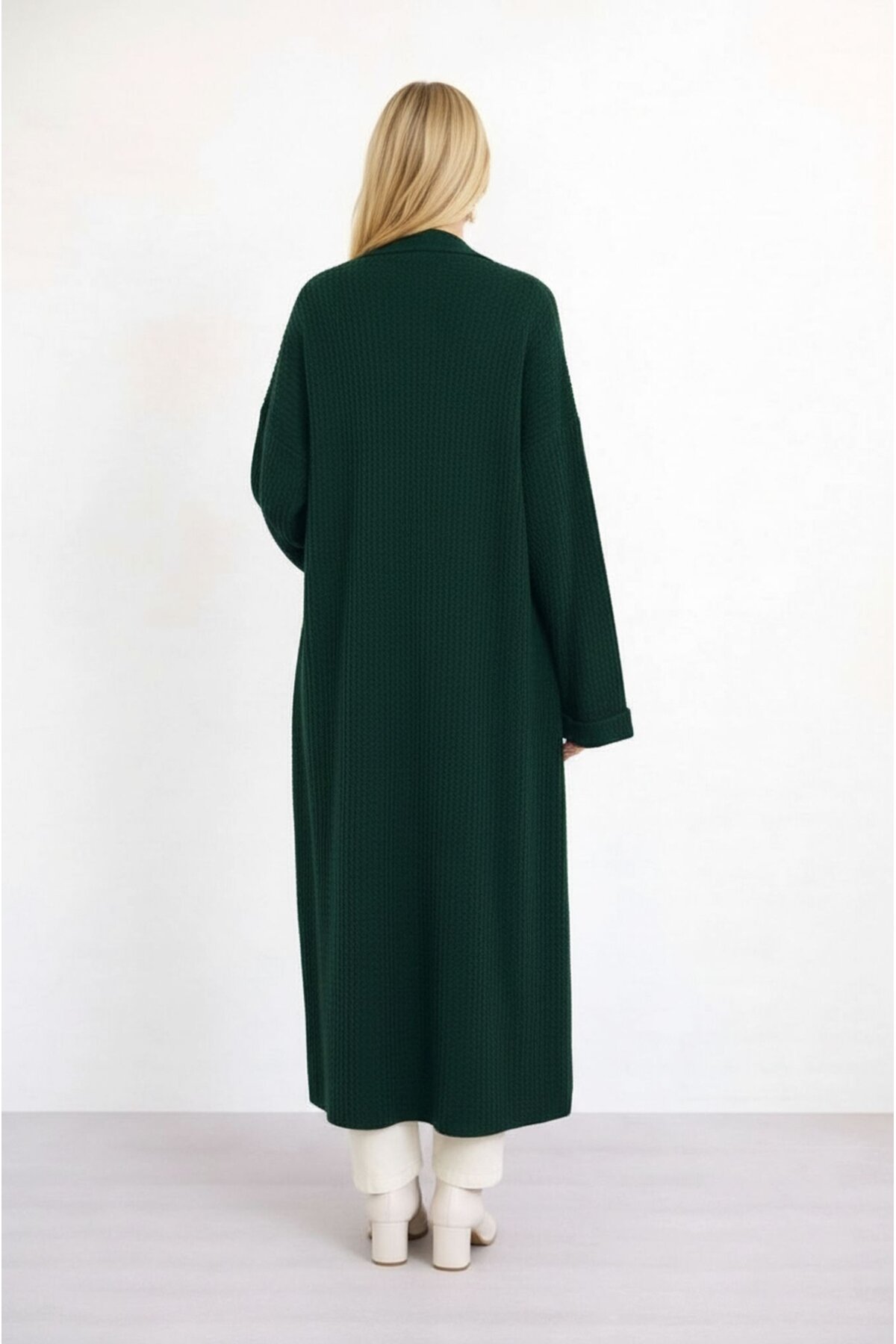 Kadın Tesettüre Uygun Maxi Boy Uzun Kol Spor Şık Örgü Triko Curve Uyumlu Hırka Ceket