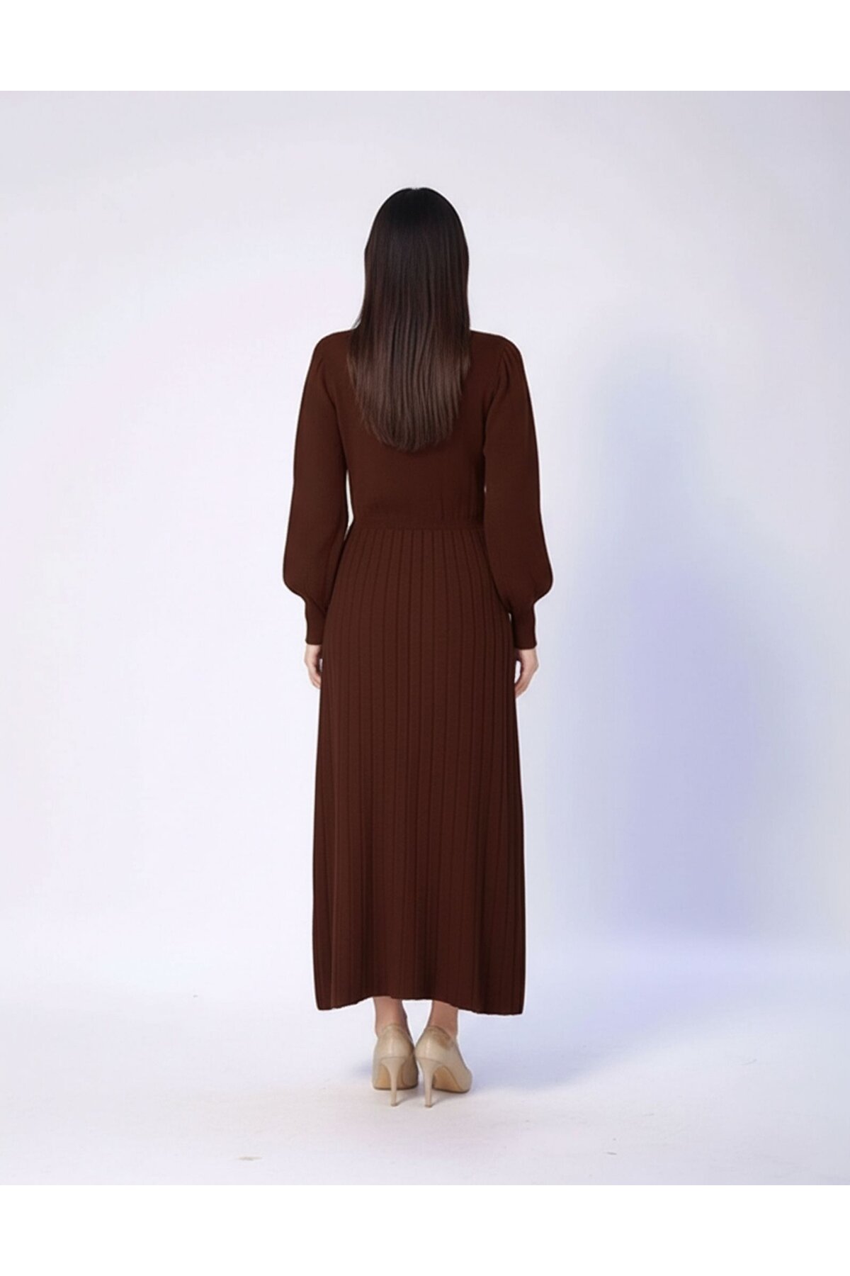 Kadın Uzun Kol Bisiklet Yaka Triko Belden Asimetrik Etek Triko Spor Şık Elbise