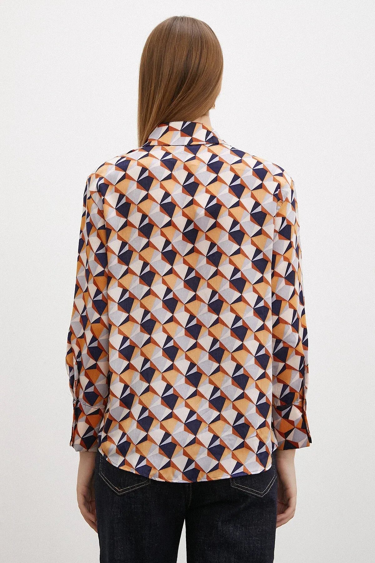 Kadın Uzun Kol Desenli Renkli Pamuk Saten Premium Kalite Spor Şık Gömlek