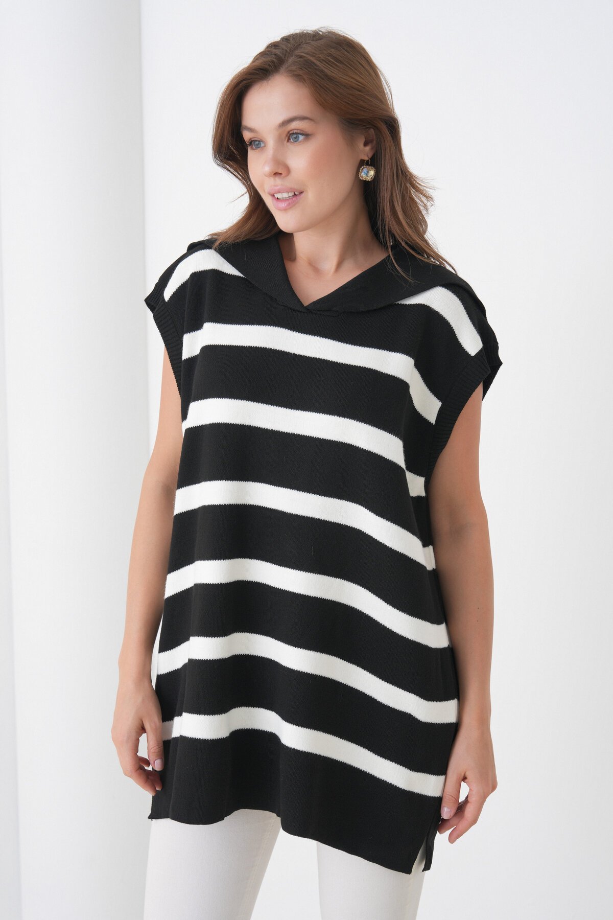 Kadın Kolsuz Gömlek Yaka Triko Tesettüre Uygun Spor Şık Yelek