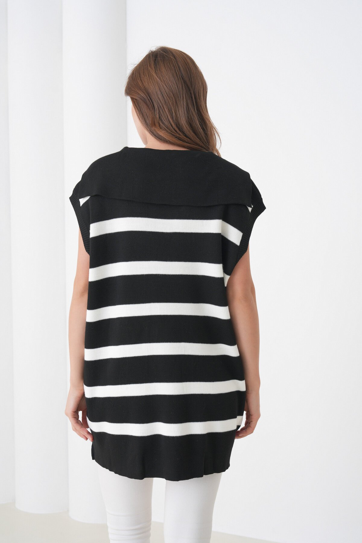 Kadın Kolsuz Gömlek Yaka Triko Tesettüre Uygun Spor Şık Yelek