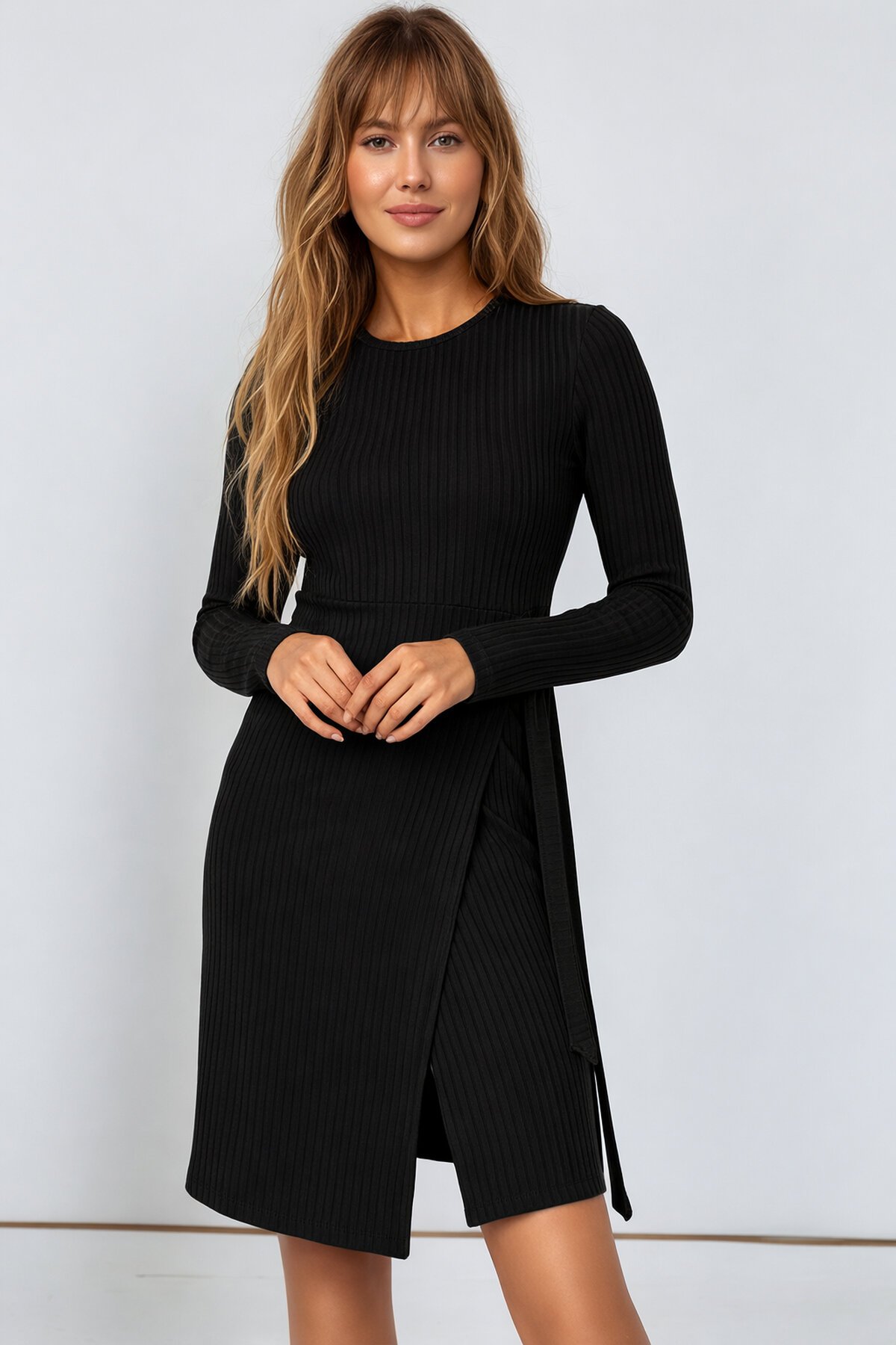 Kadın Uzun Kol Yırtmaçlı Şık Spor Kaşkorse Büyük Beden Esnek Curve Elbise