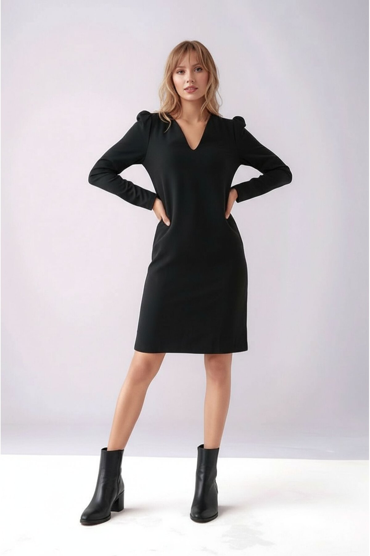 Kadın V Yaka A kesim Büyük Beden Spor Şık Büyük Beden Uzun Kol Curve Elbise