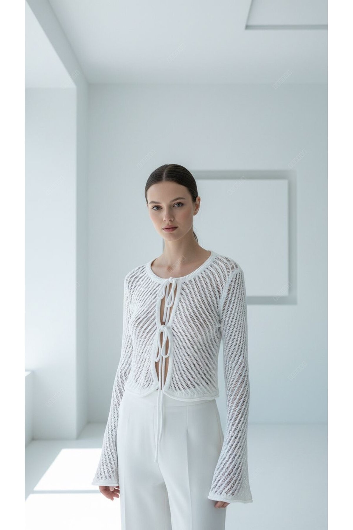 Kadın Bisiklet Yaka Önden Bağcıklı İspanyol Uzun Kol Spor Şık Ajurlu Tasarım Kısa Ceket