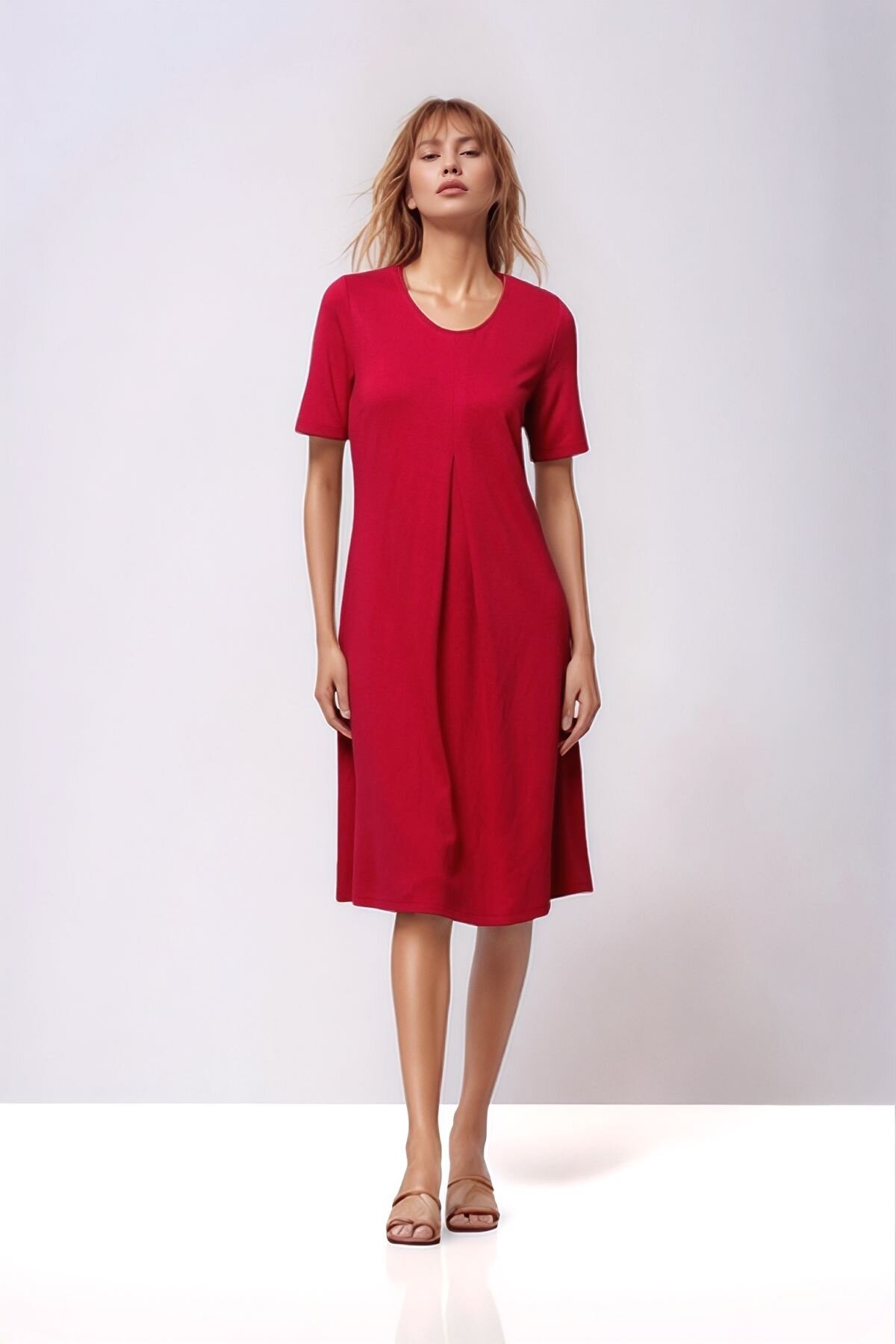 Kadın Yarım Kol Bisiklet Yaka Eteği Volanlı Spor Şık Büyük Beden Elbise